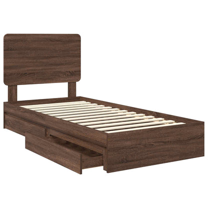 Letto con Contenitore con testiera Rovere Marrone 90 x 190 cm