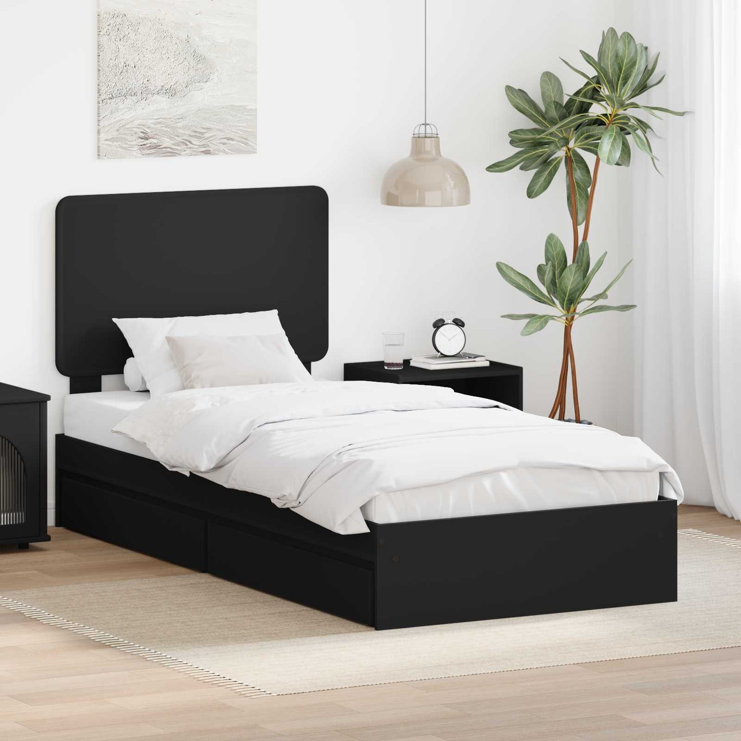 Letto con Contenitore Nero 75 x 190 cm Legno multistrato