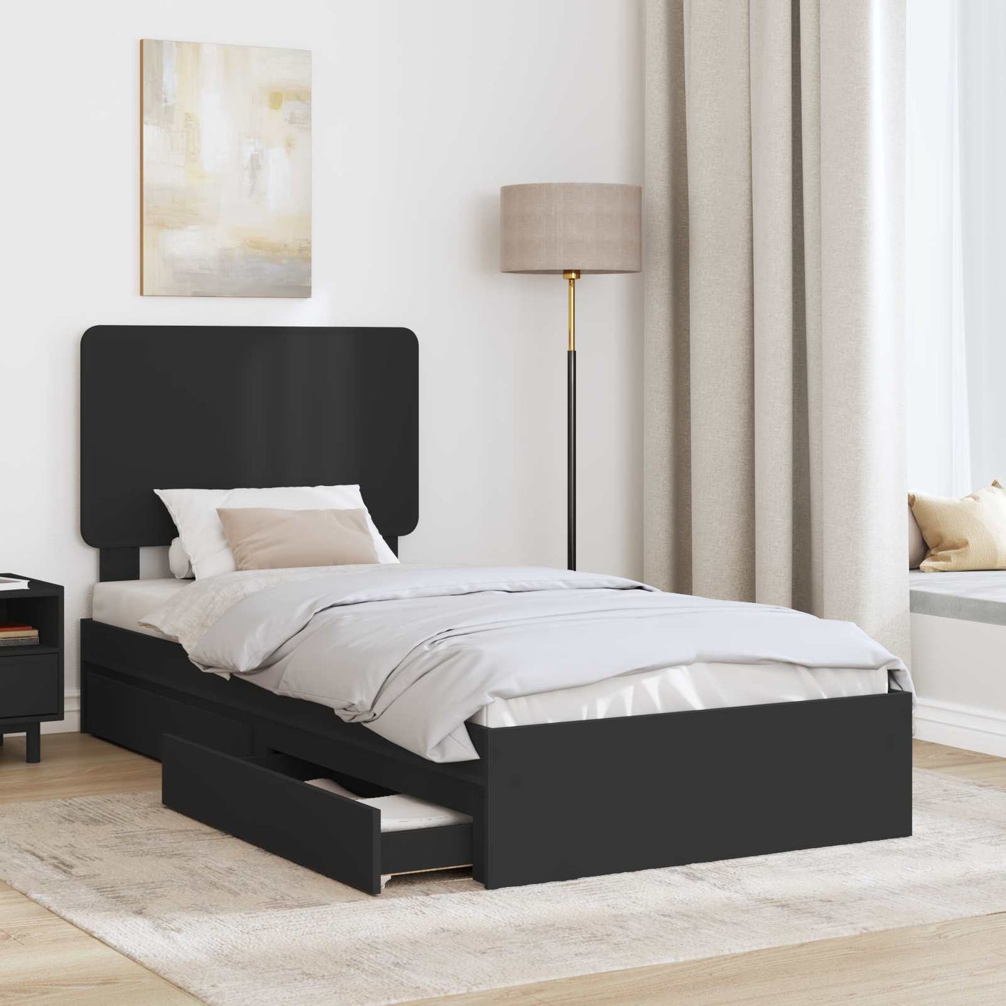 Letto con Contenitore Nero 75 x 190 cm Legno multistrato