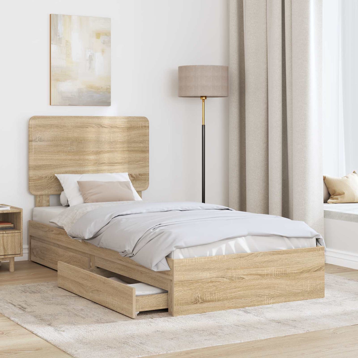 Letto con Contenitore con testiera Rovere Sonoma 75 x 190 cm