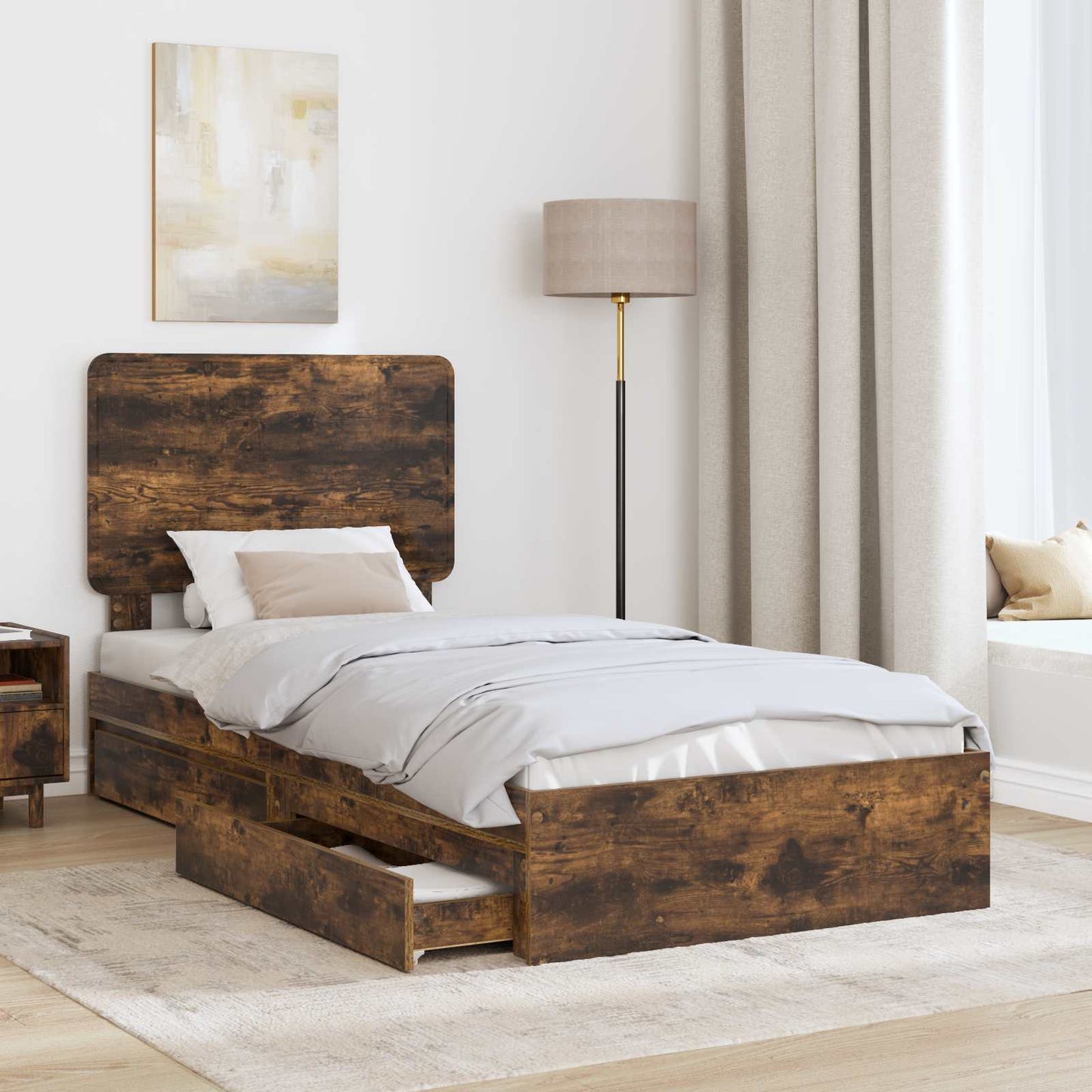 Letto con Contenitore Rovere fumÃƒÂ© 75 x 190 cm Legno multistrato