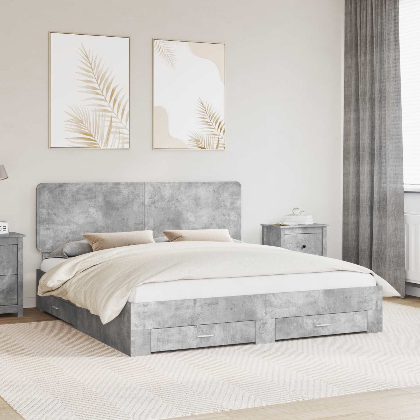 Struttura del letto con testiera Grigio cemento 200 x 200 cm