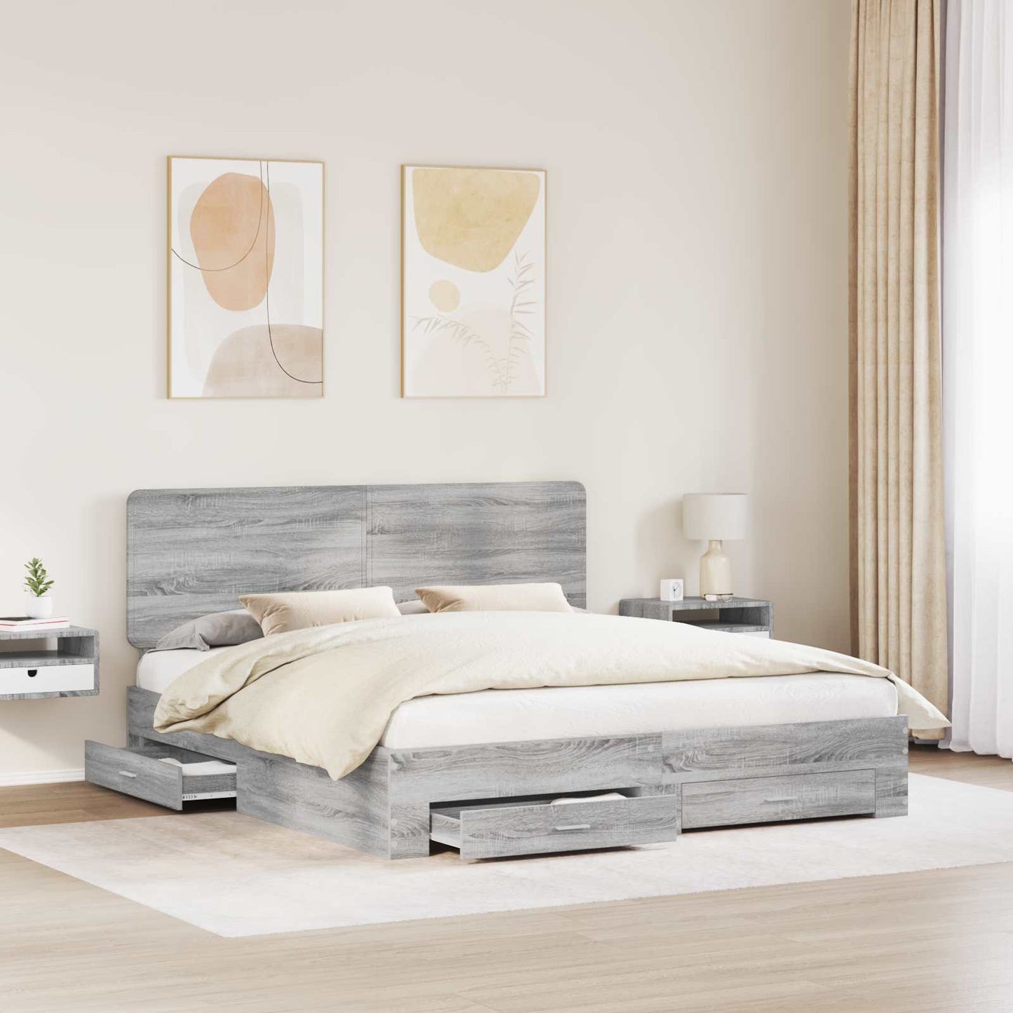 Struttura del letto con testiera Grigio Sonoma 200 x 200 cm