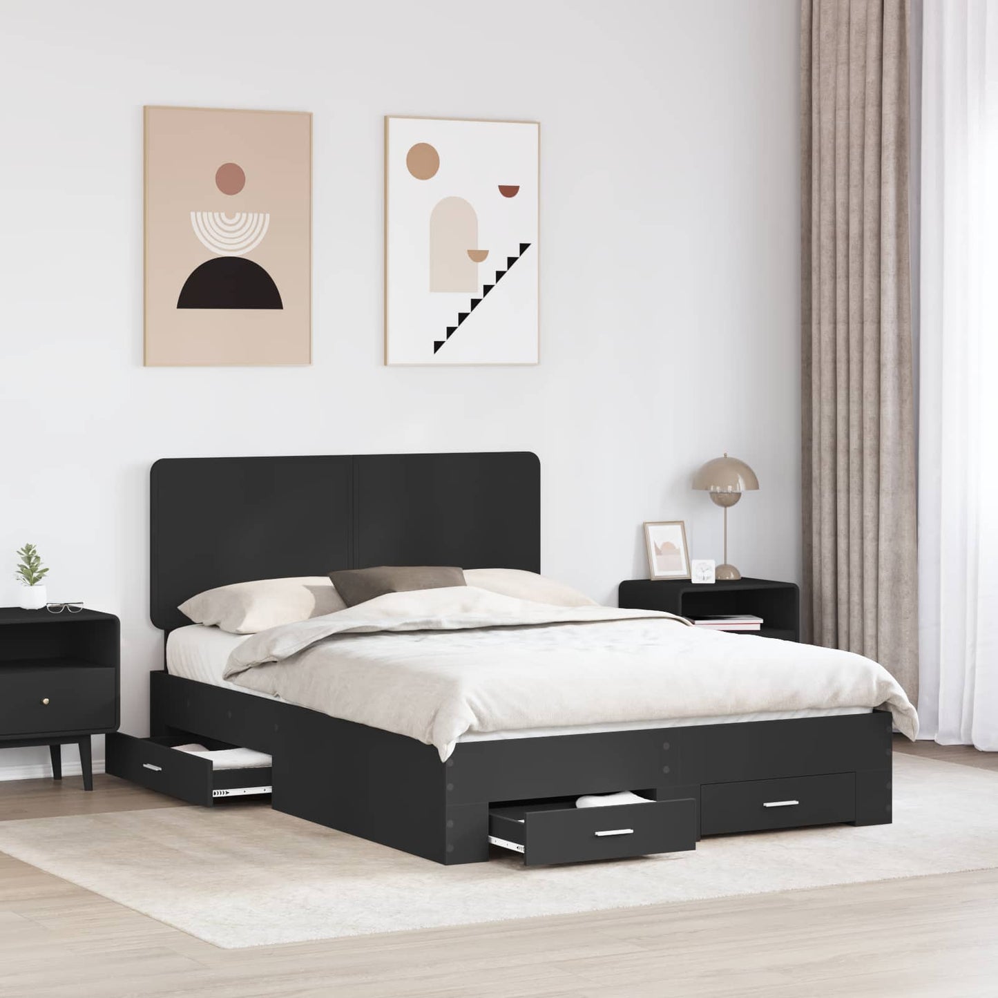 Struttura del letto Nero 150 x 200 cm Legno multistrato