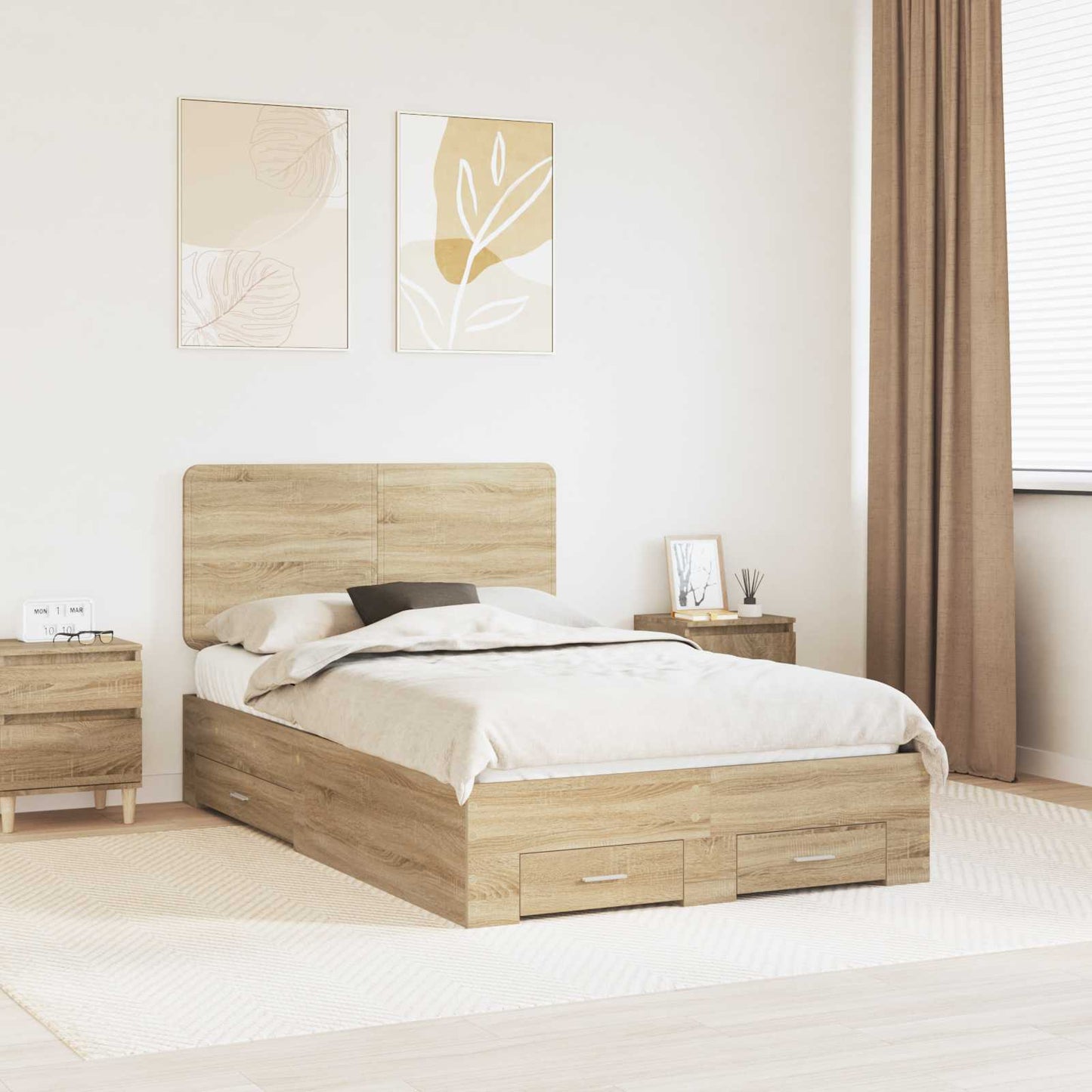 Struttura del letto con testiera Rovere Sonoma 135 x 190 cm