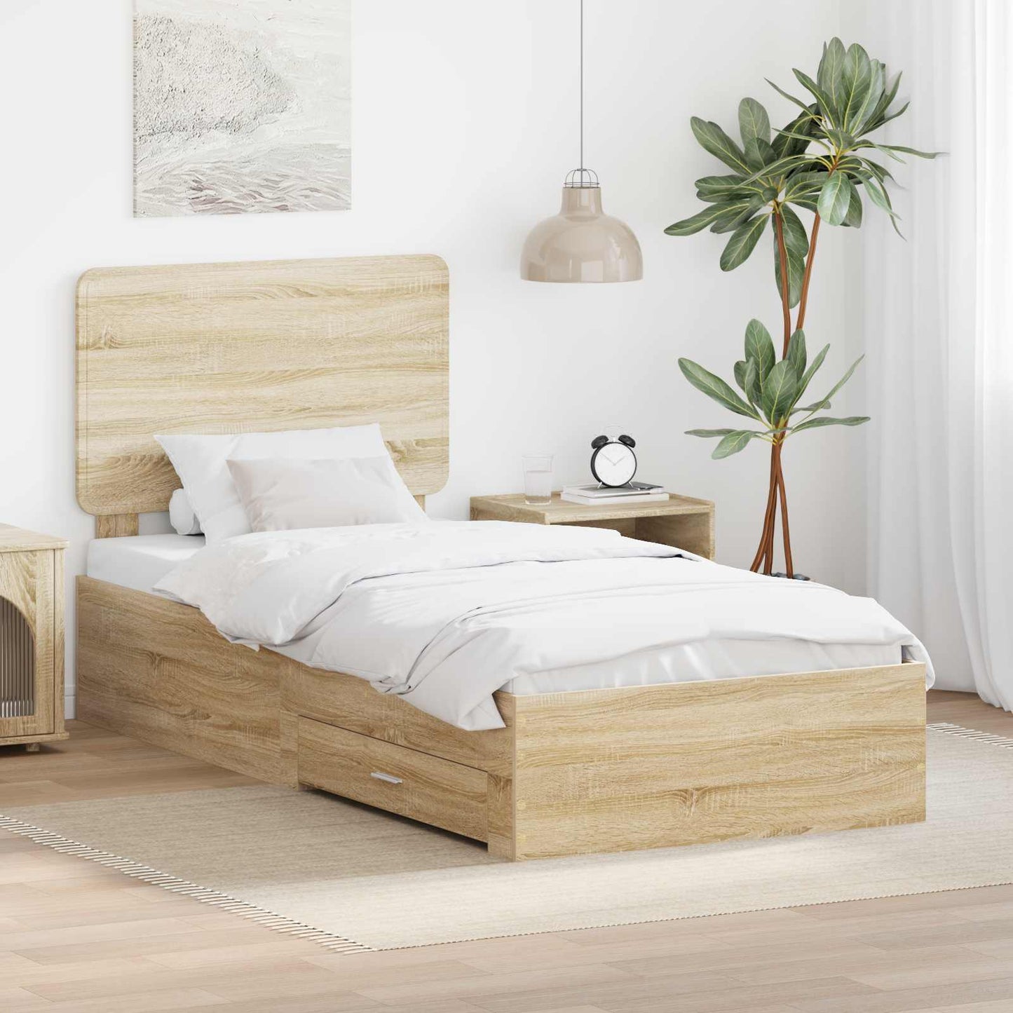 Struttura del letto con testiera Rovere Sonoma 100 x 200 cm