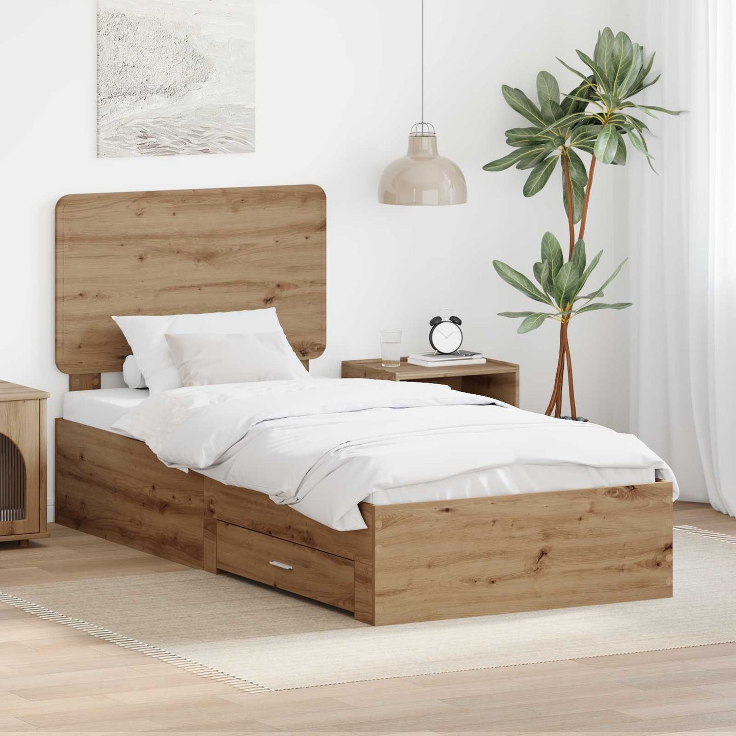 Struttura del letto con testiera Rovere artigianale 90 x 190 cm