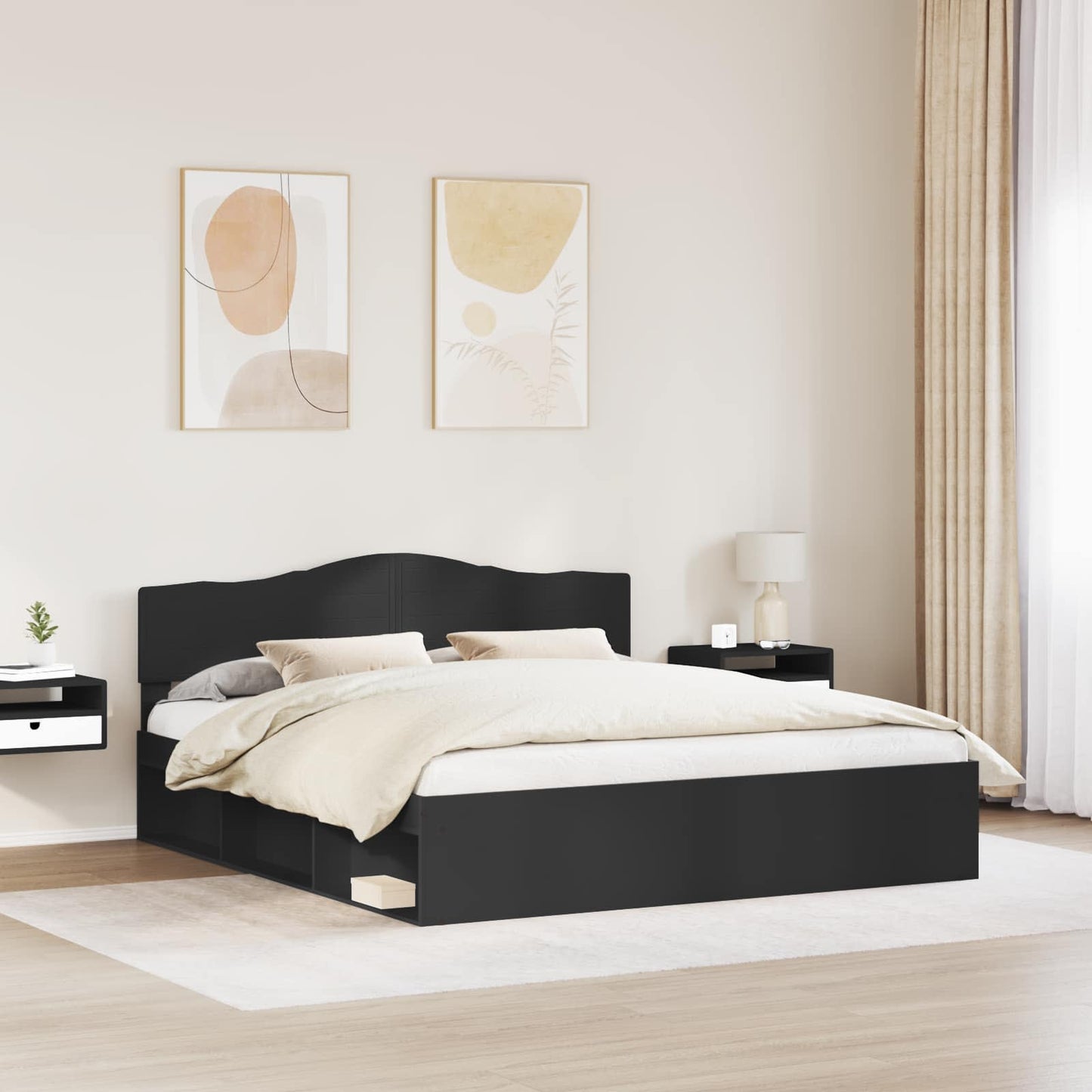 Struttura del letto Nero 200 x 200 cm Pino massello