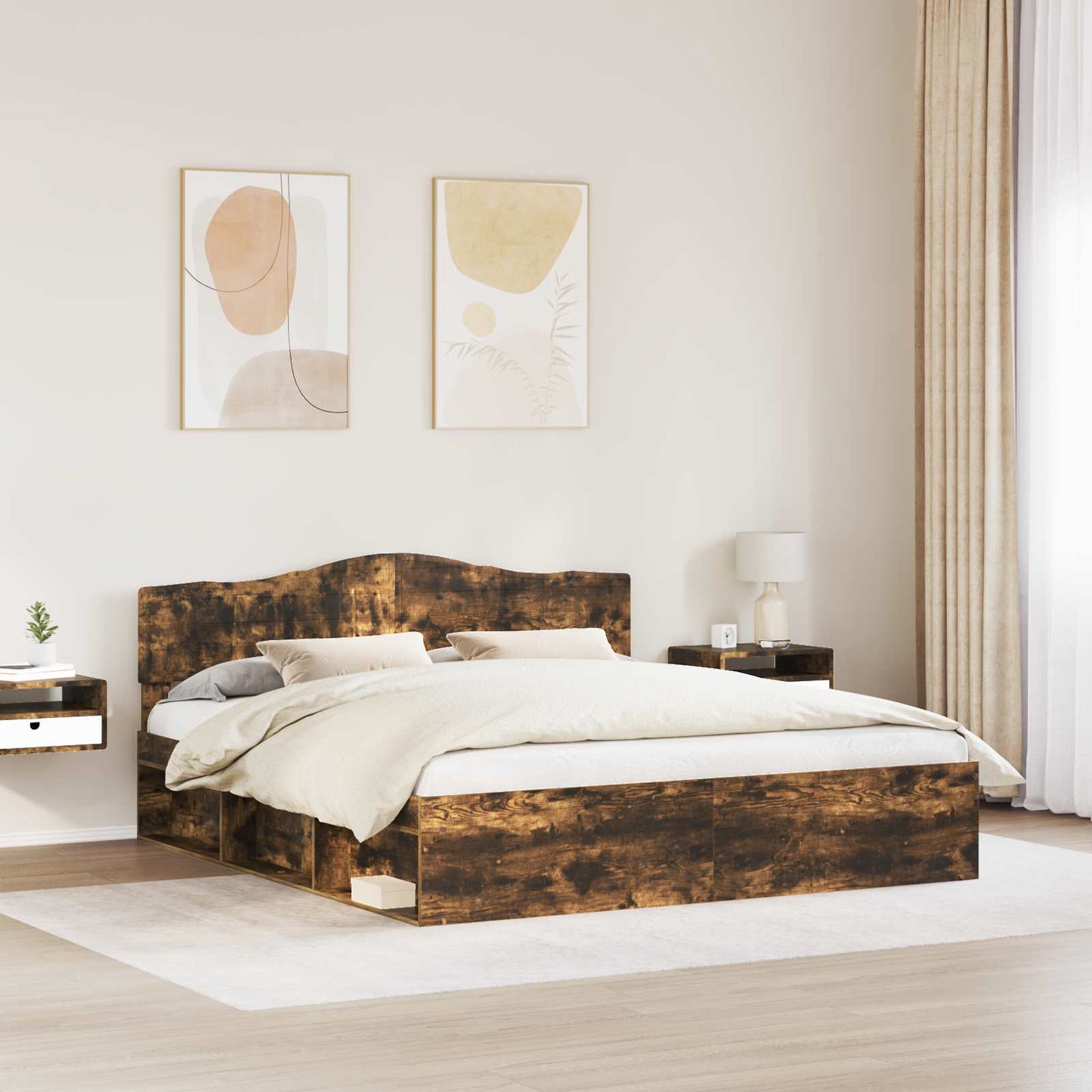 Struttura del letto Rovere fumÃ© 200 x 200 cm Pino massello