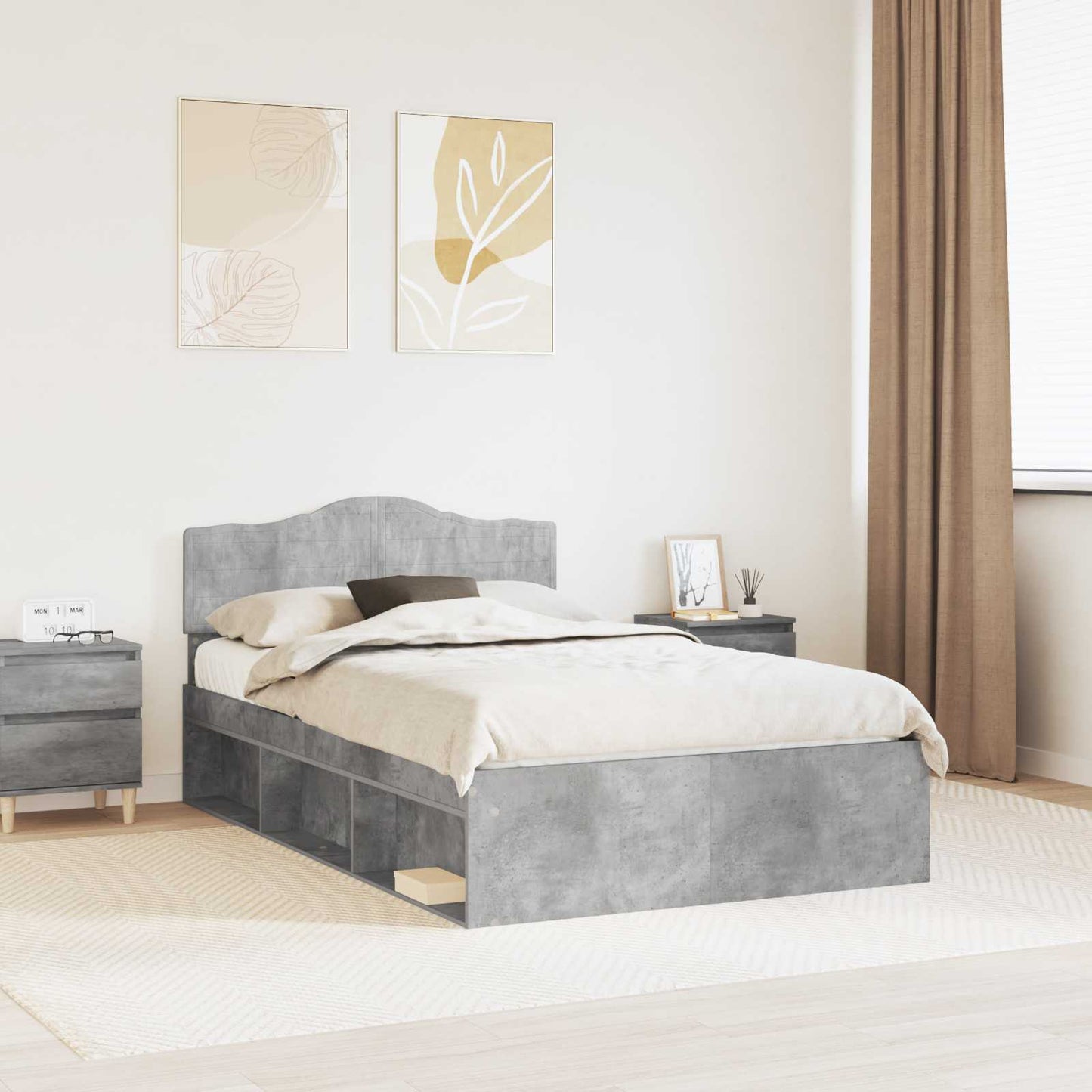 Struttura del letto Grigio ConcretÃ¨ 135 x 190 cm Pino massello