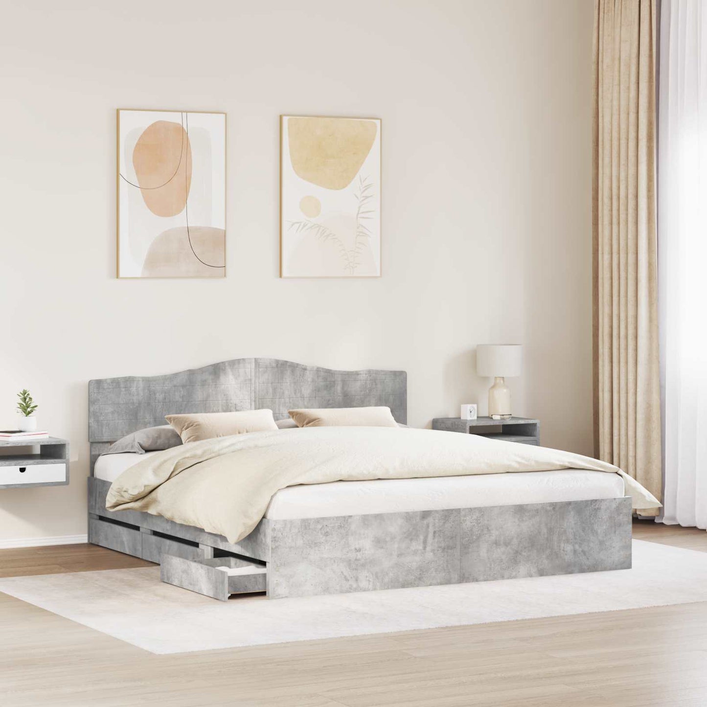 Struttura del letto con cassetto Grigio cemento 200 x 200 cm