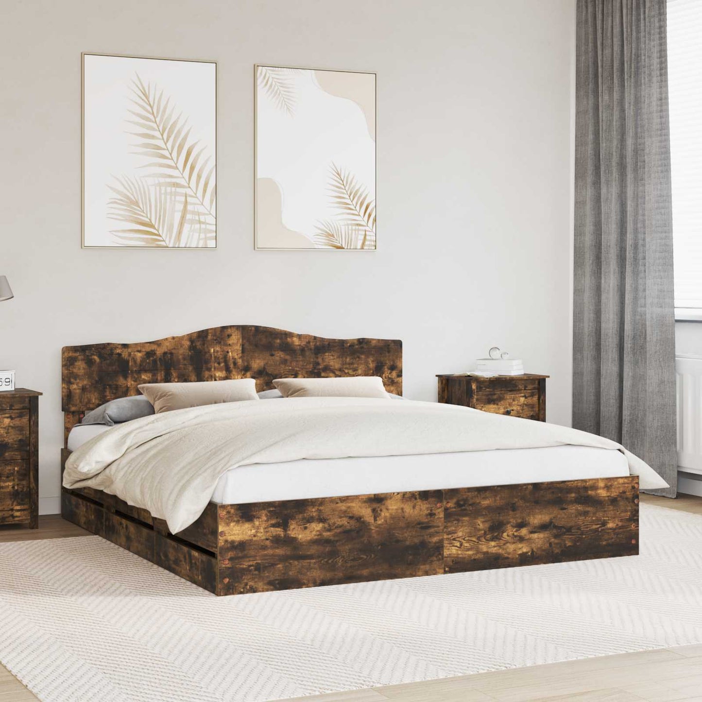 Struttura del letto con cassetto Rovere fumÃ© 200 x 200 cm