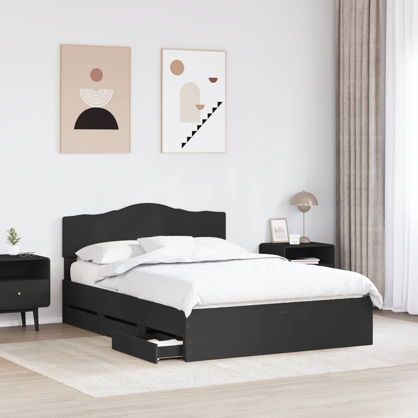Struttura del letto Nero 150 x 200 cm Legno Ingegnerizzato