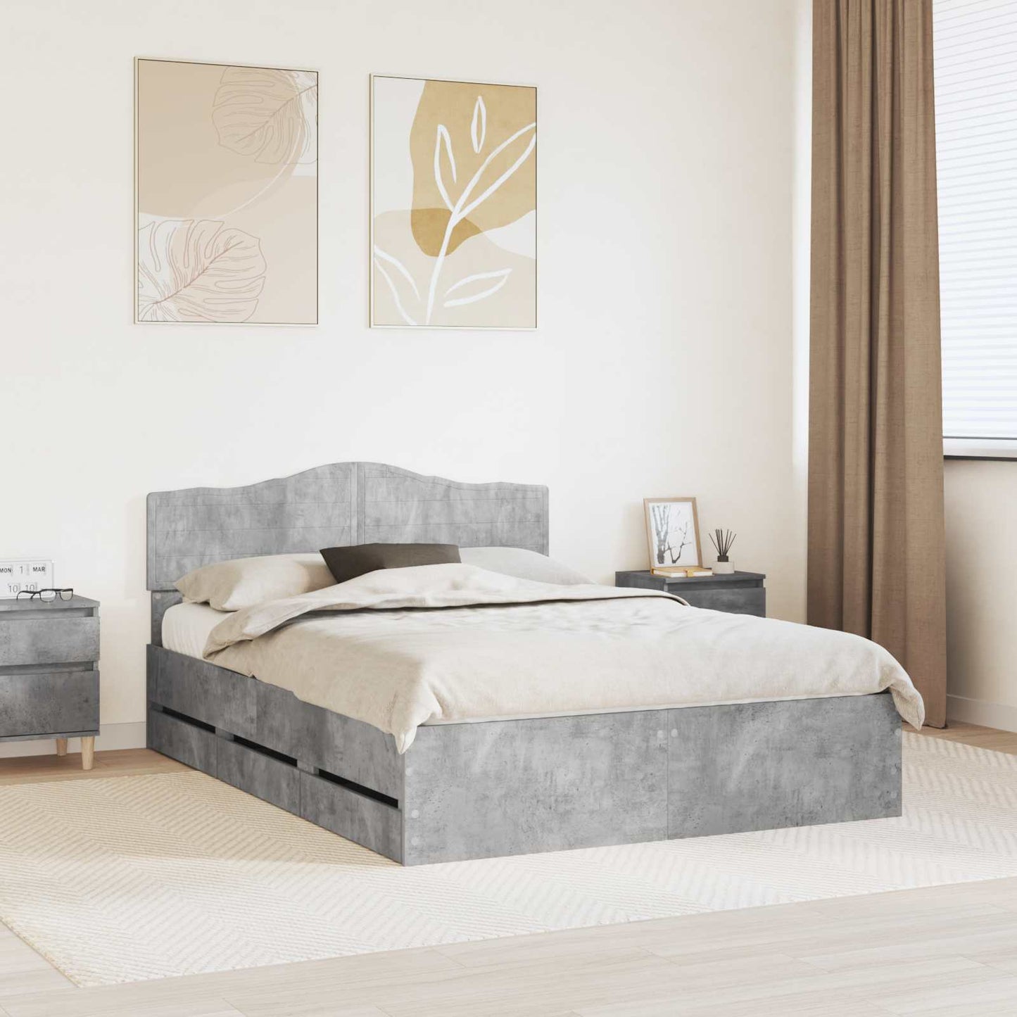 Struttura del letto con cassetto Grigio cemento 150 x 200 cm