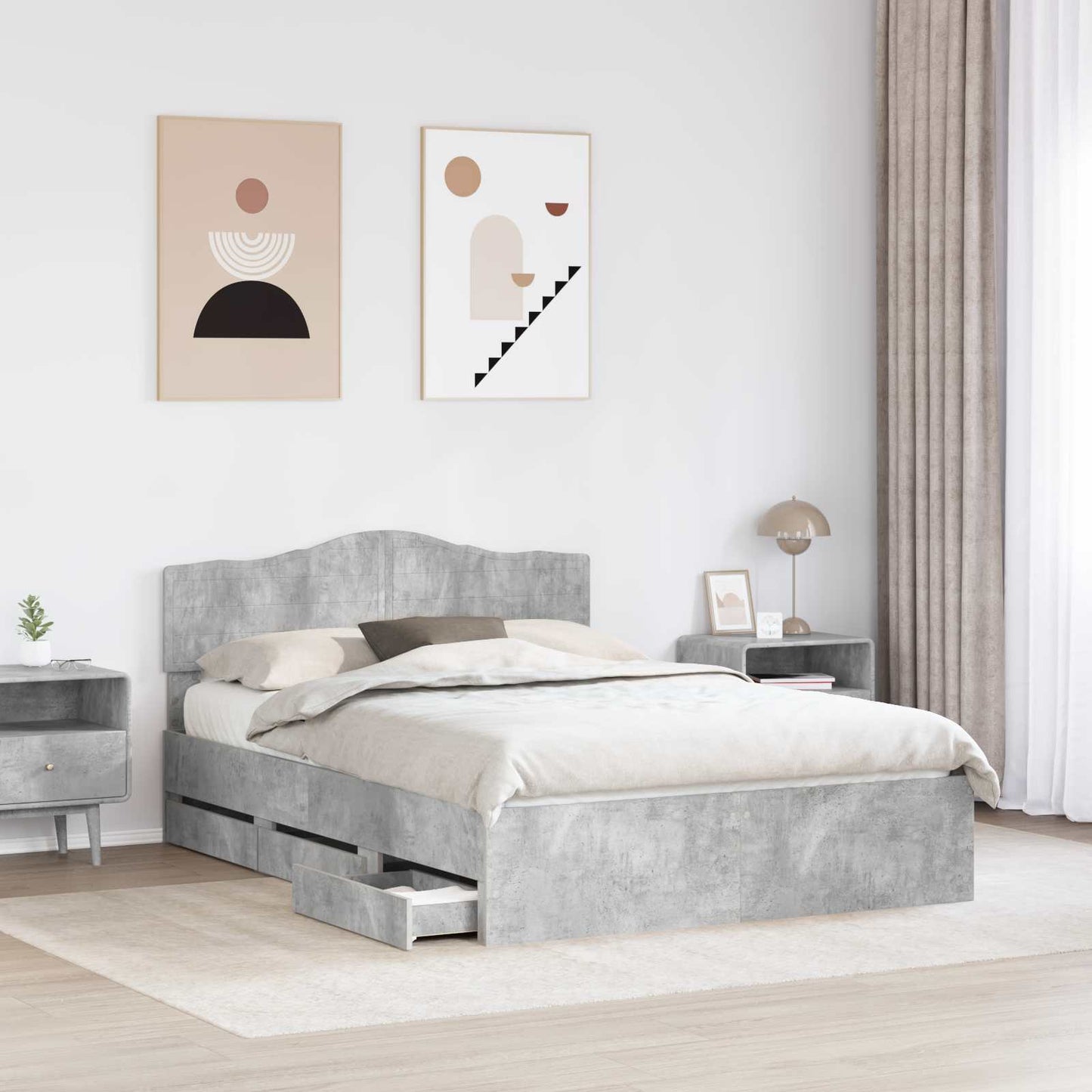 Struttura del letto con cassetto Grigio cemento 150 x 200 cm