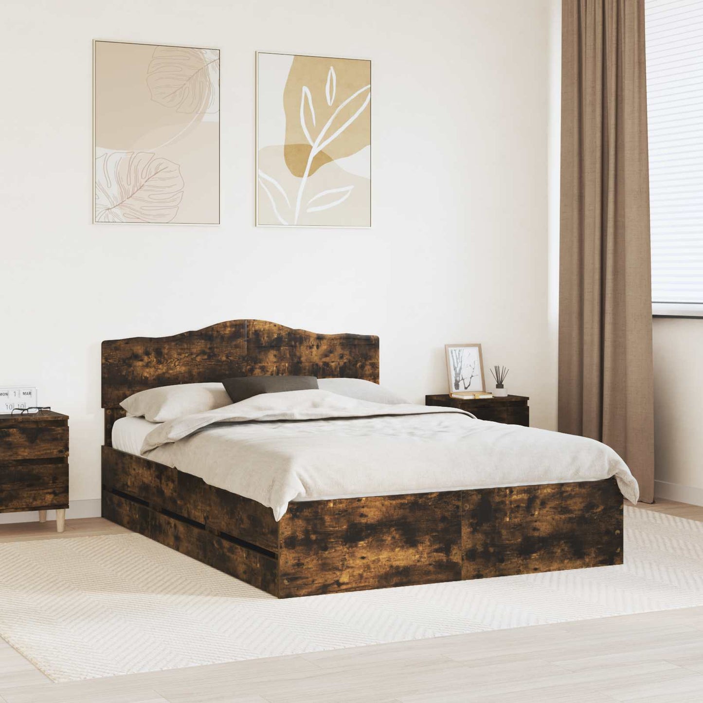 Struttura del letto con cassetto Rovere fumÃ© 150 x 200 cm