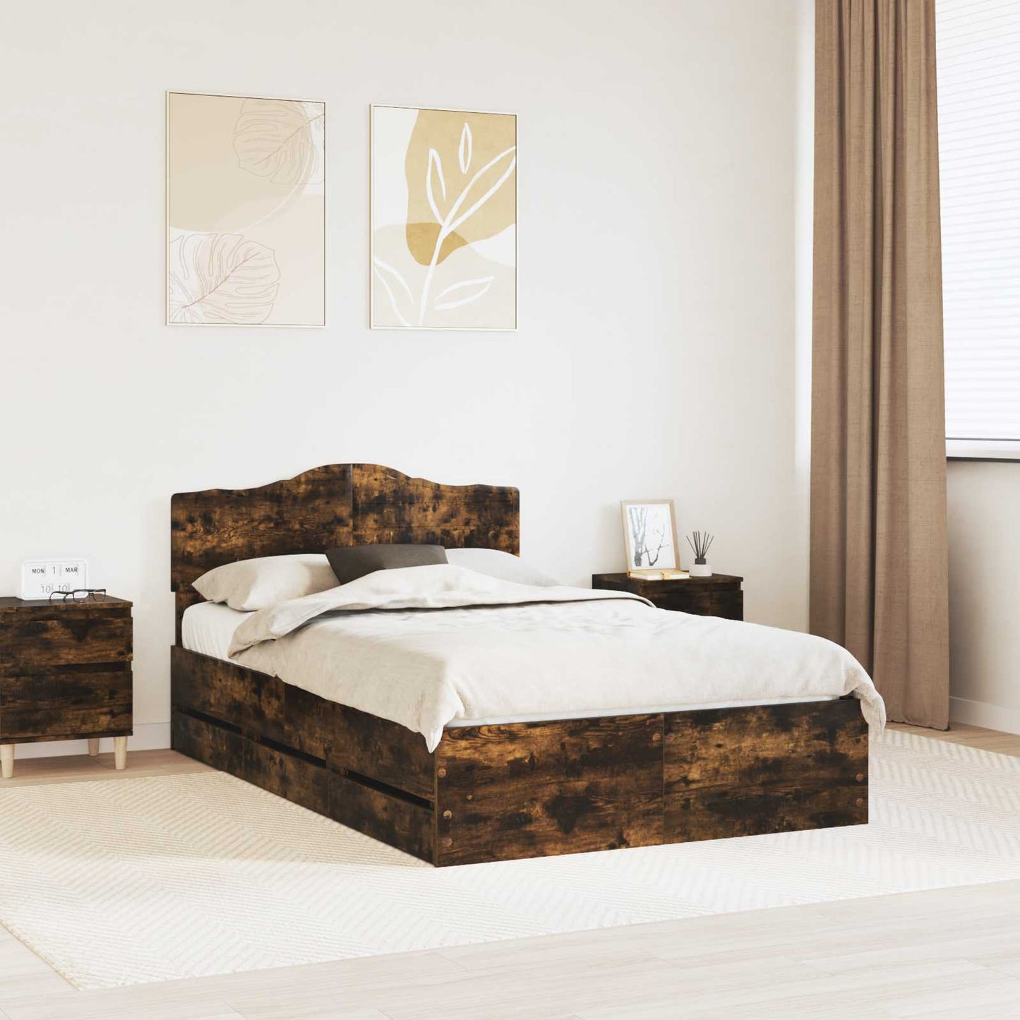 Struttura del letto con cassetto Rovere fumÃ© 135 x 190 cm