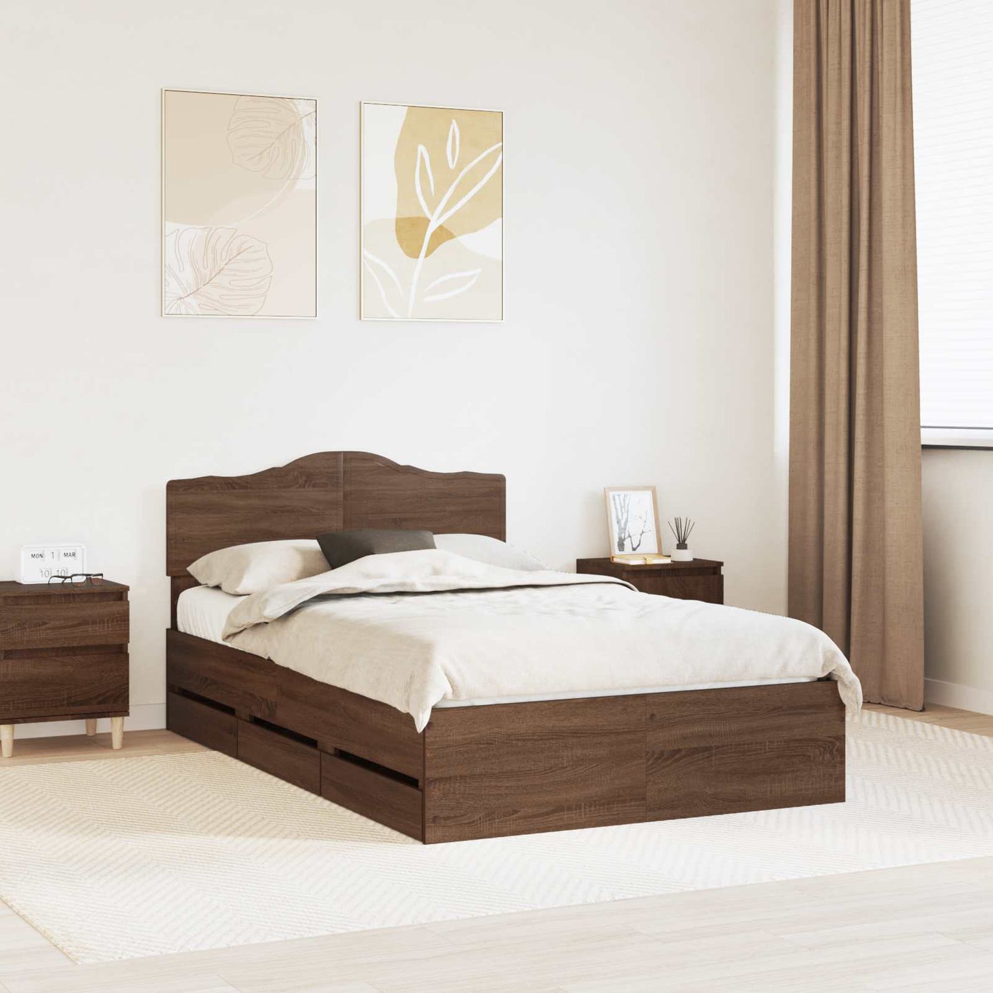 Struttura del letto con cassetto Rovere Marrone 135 x 190 cm