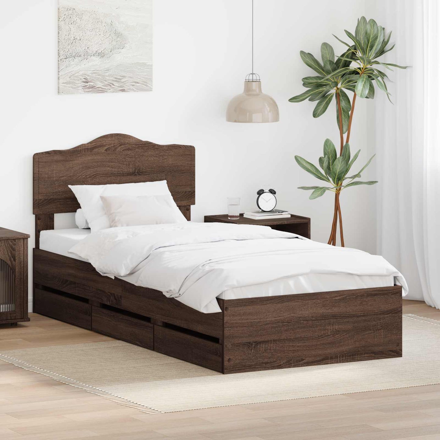 Struttura del letto con cassetto Rovere Marrone 90 x 190 cm