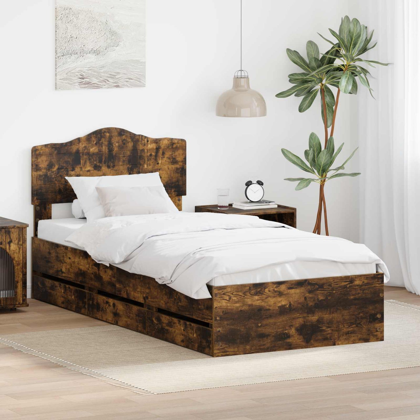 Struttura del letto con cassetto Rovere fumÃ© 90 x 200 cm