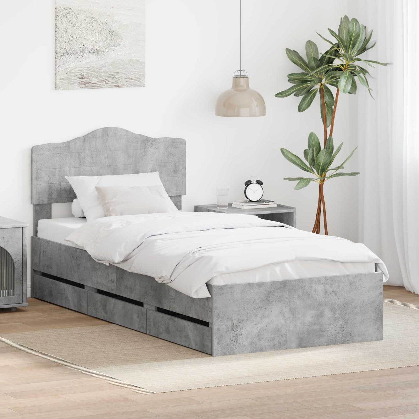 Struttura del letto con cassetto Grigio cemento 75 x 190 cm