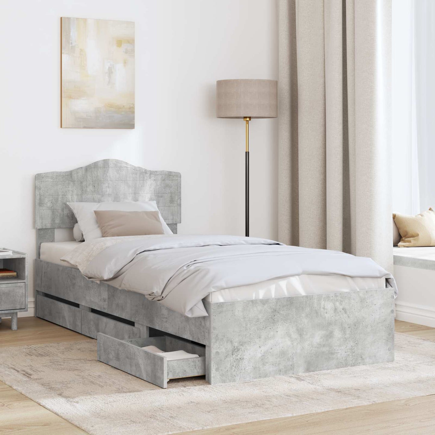 Struttura del letto con cassetto Grigio cemento 75 x 190 cm