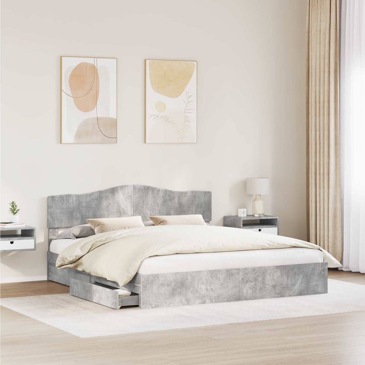 Letto con Contenitore con testiera Grigio cemento 180 x 200 cm