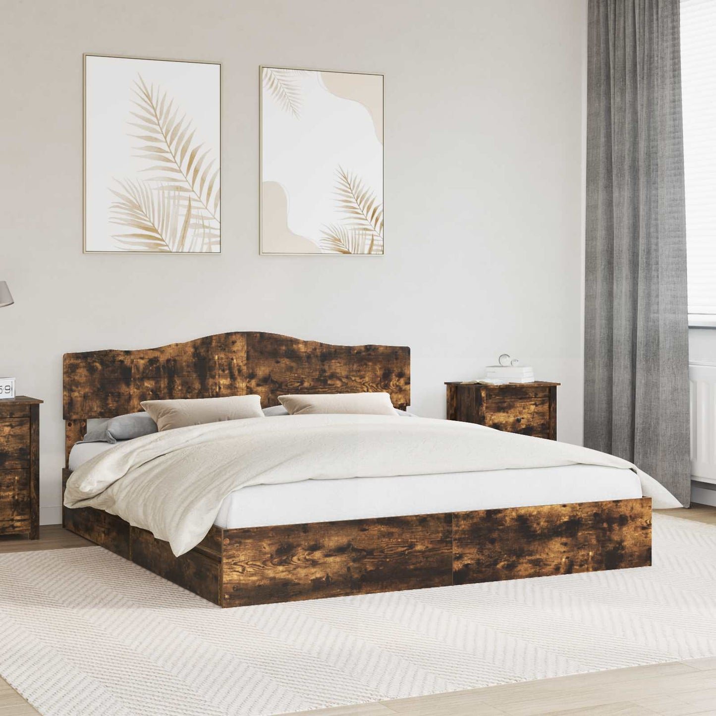 Letto con Contenitore con testiera Rovere fumÃ© 180 x 200 cm