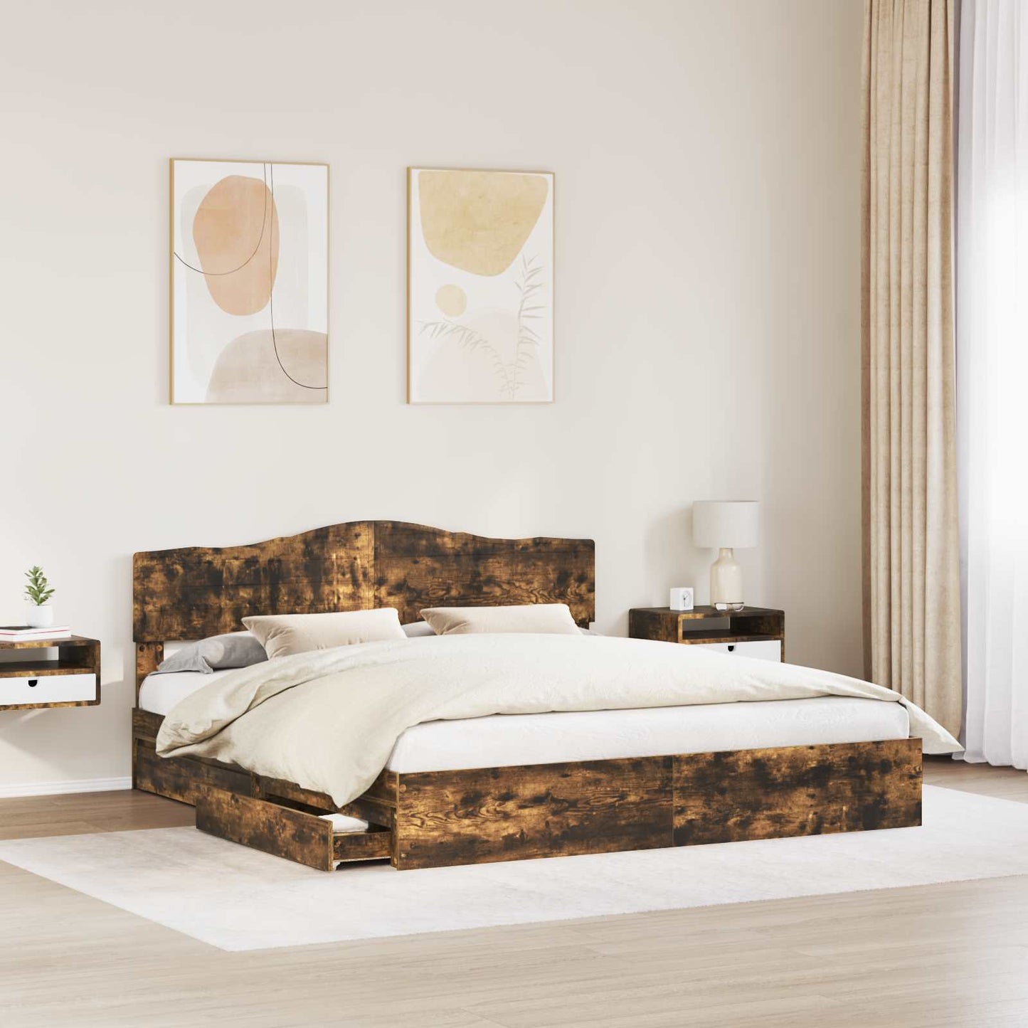 Letto con Contenitore con testiera Rovere fumÃ© 180 x 200 cm