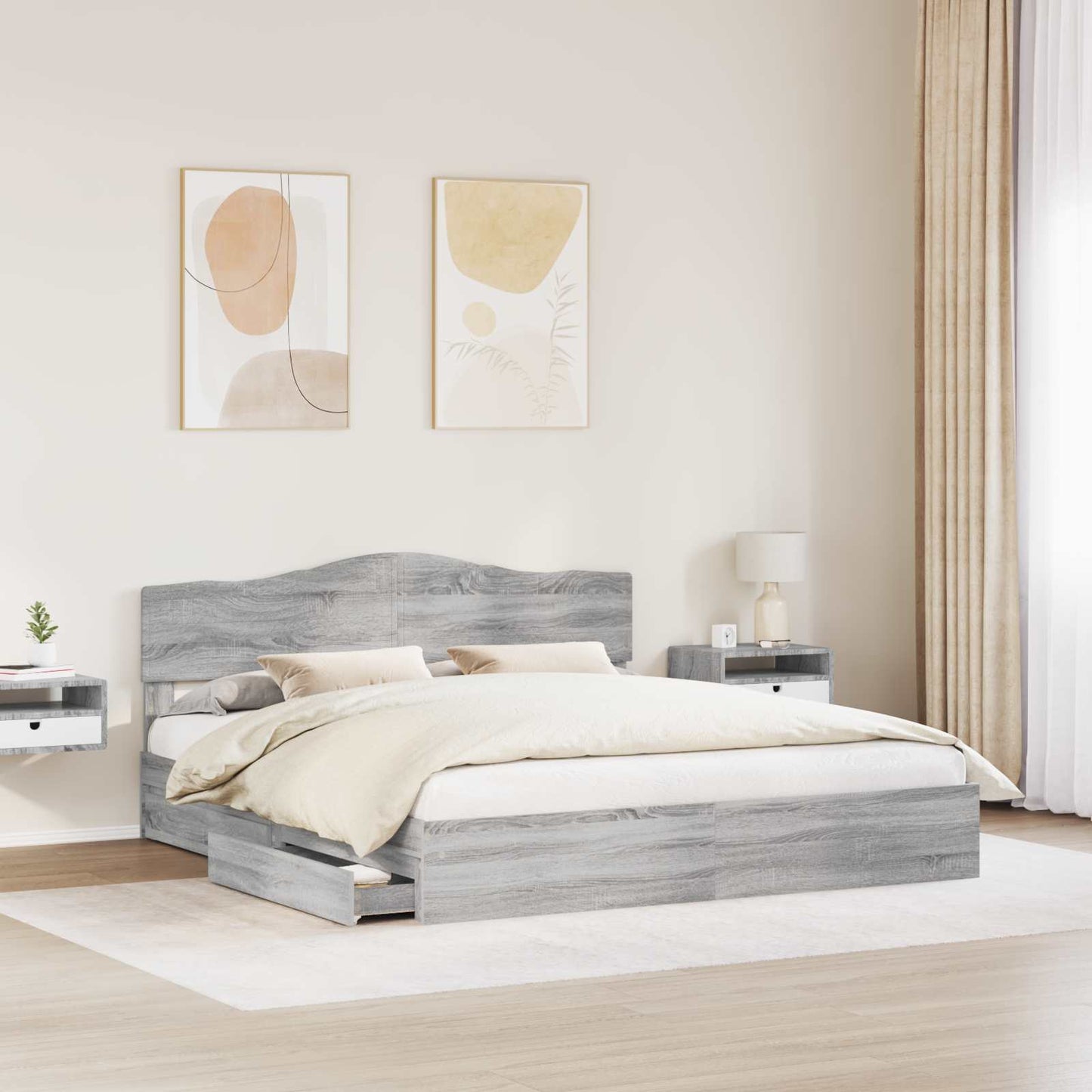 Letto con Contenitore con testiera Grigio Sonoma 180 x 200 cm