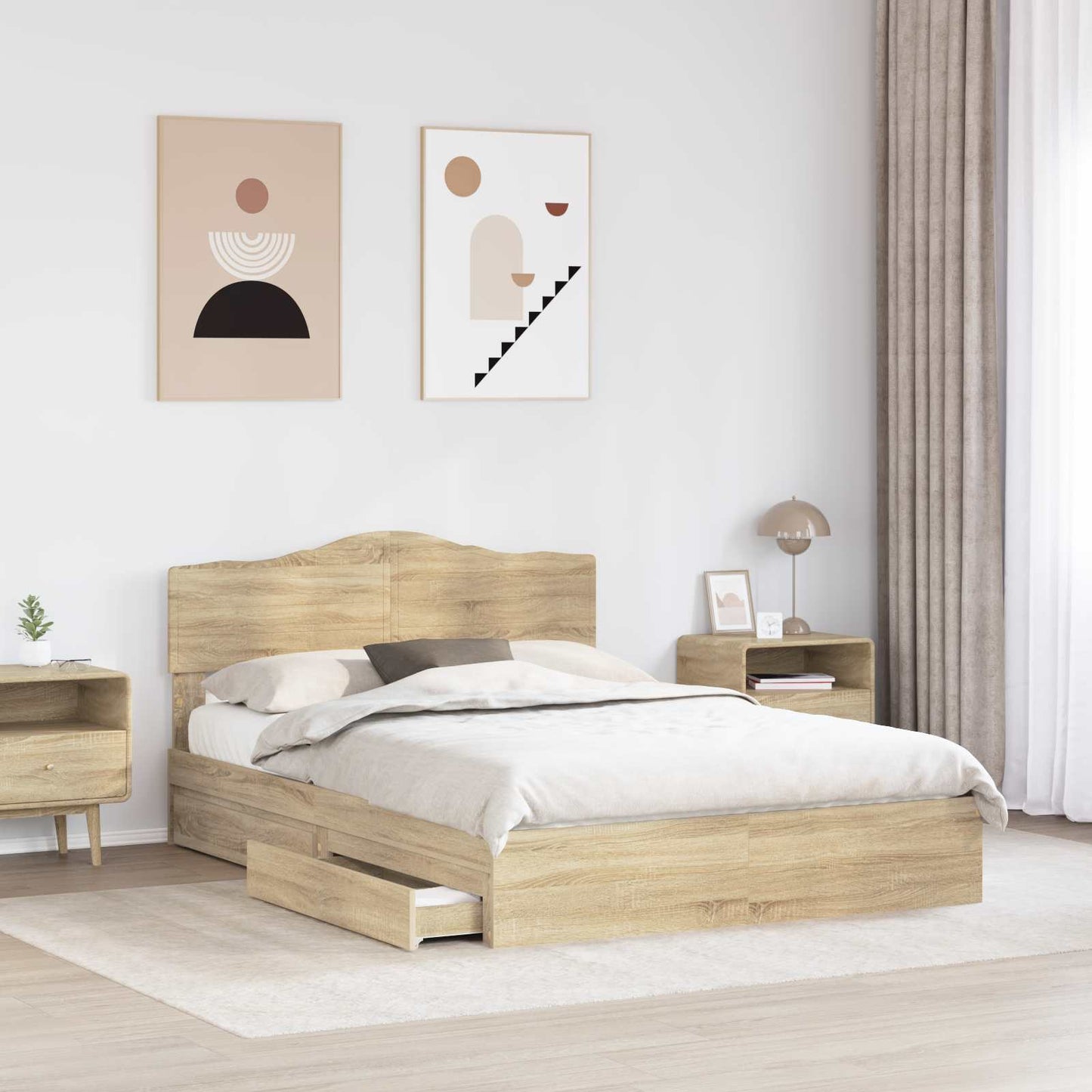 Letto con Contenitore con testiera Rovere Sonoma 160 x 200 cm