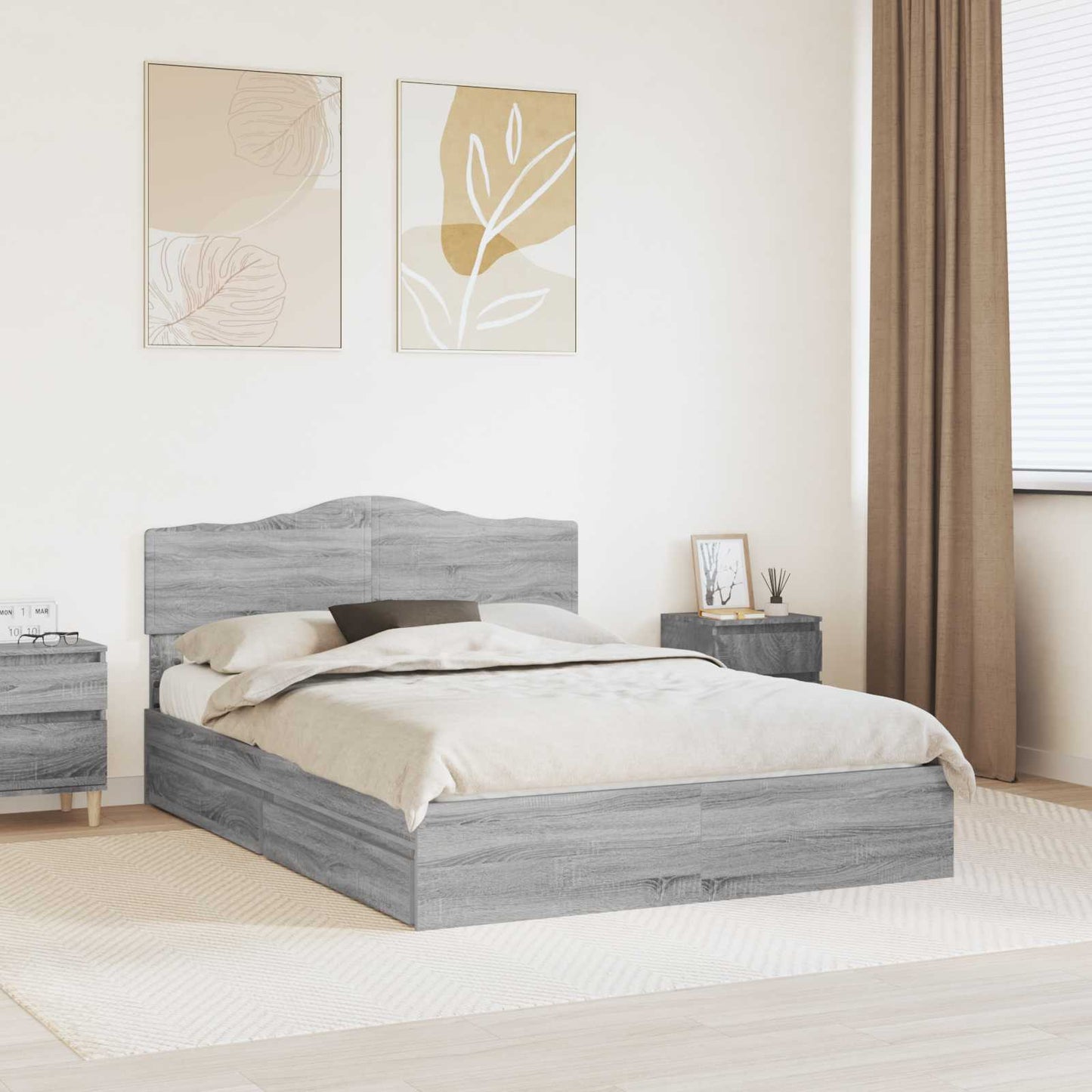 Letto con Contenitore con testiera Grigio Sonoma 160 x 200 cm