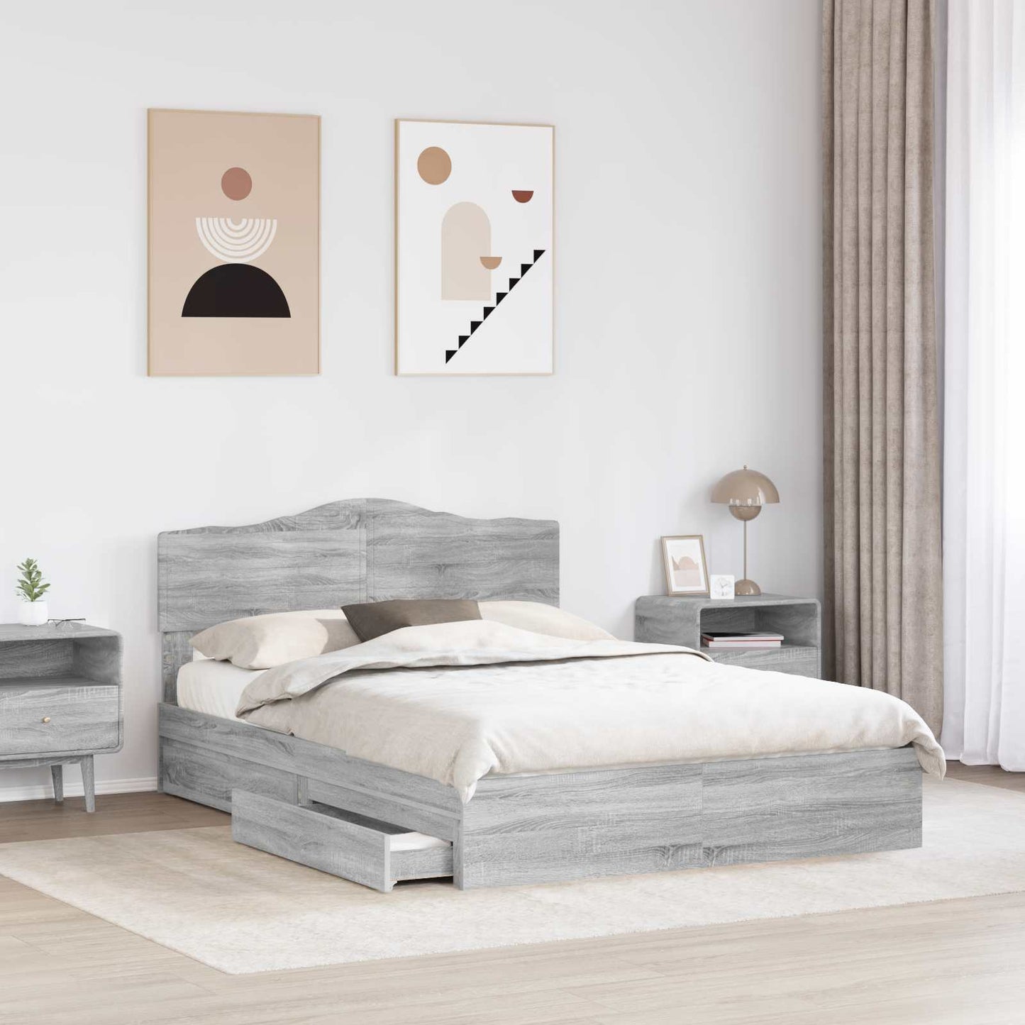 Letto con Contenitore con testiera Grigio Sonoma 160 x 200 cm