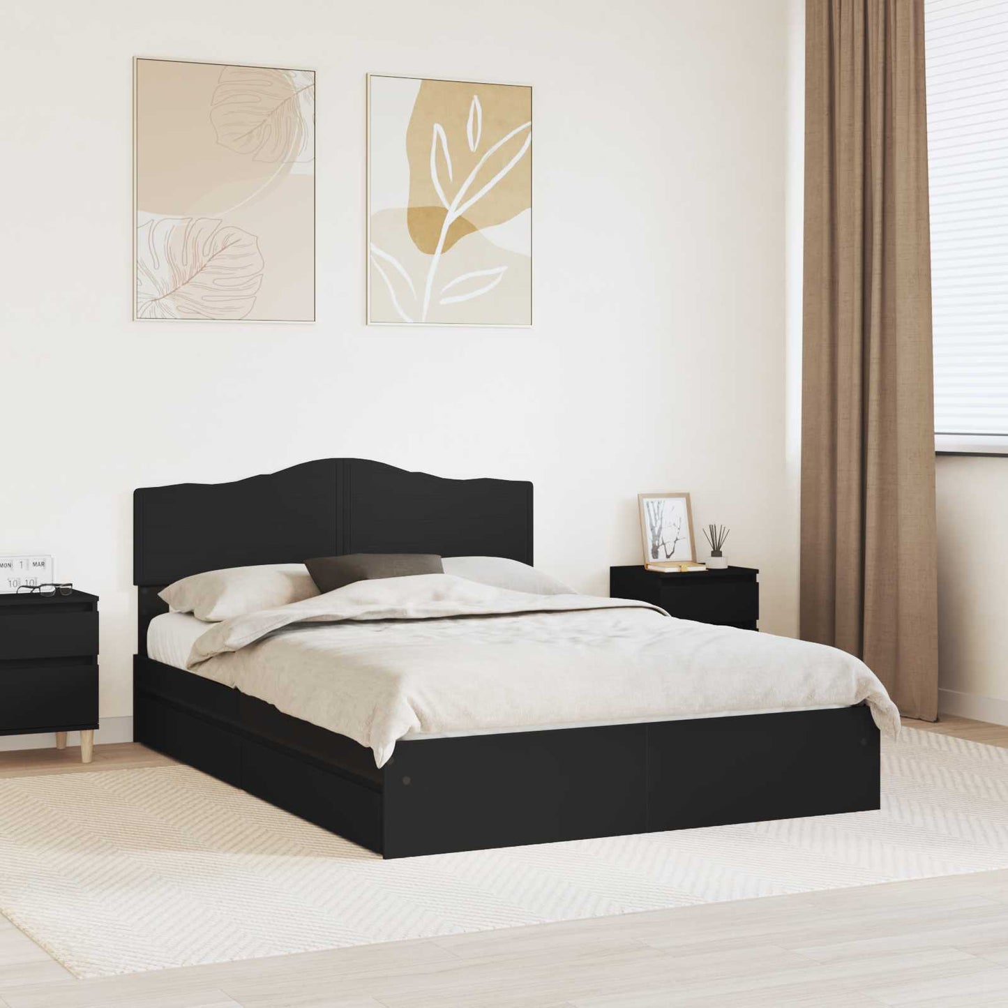 Letto con Contenitore Nero 150 x 200 cm Legno multistrato