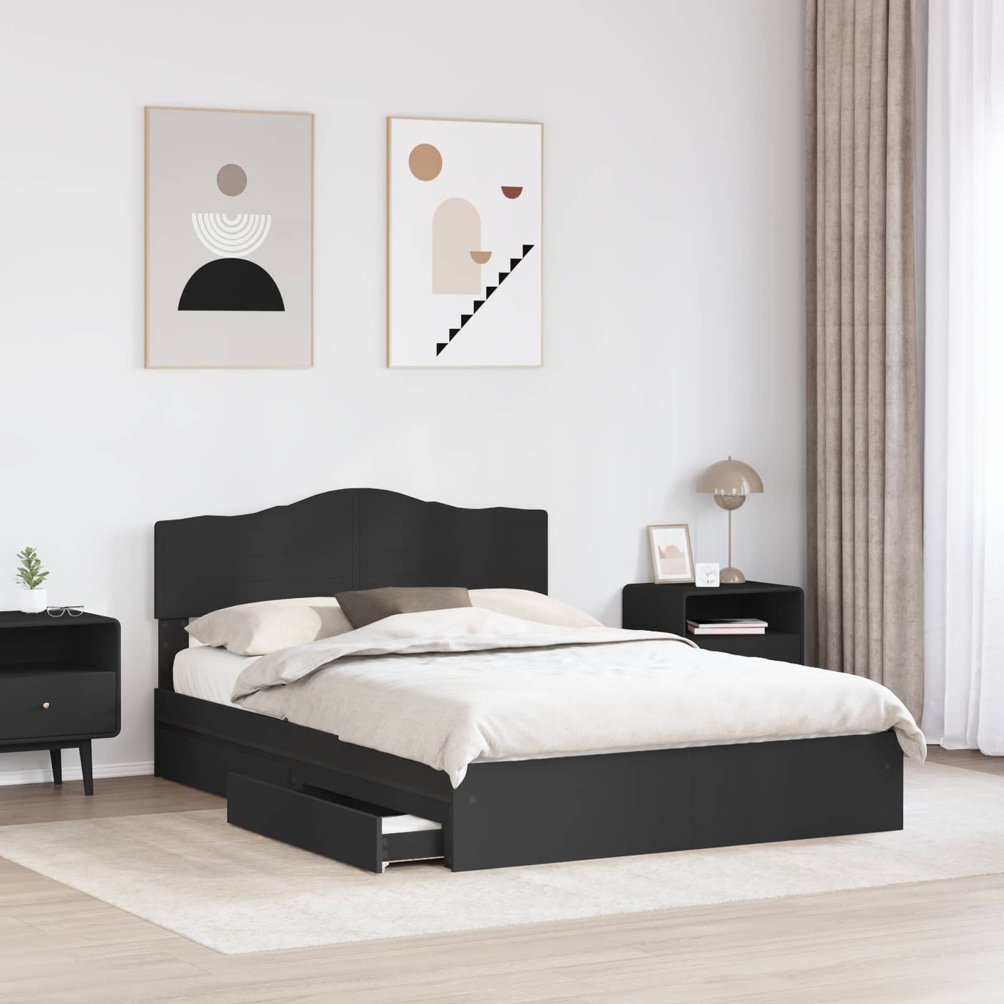 Letto con Contenitore Nero 150 x 200 cm Legno multistrato