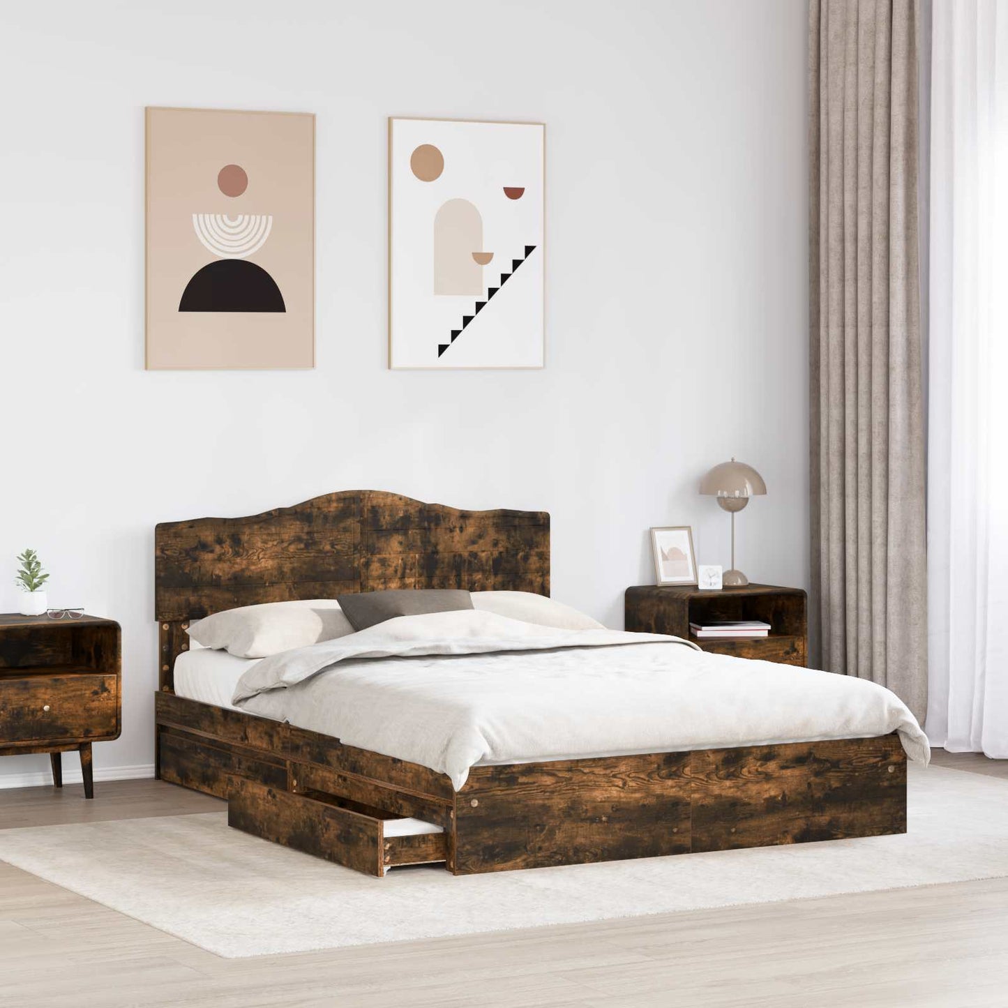 Letto con Contenitore con testiera Rovere fumÃ© 150 x 200 cm