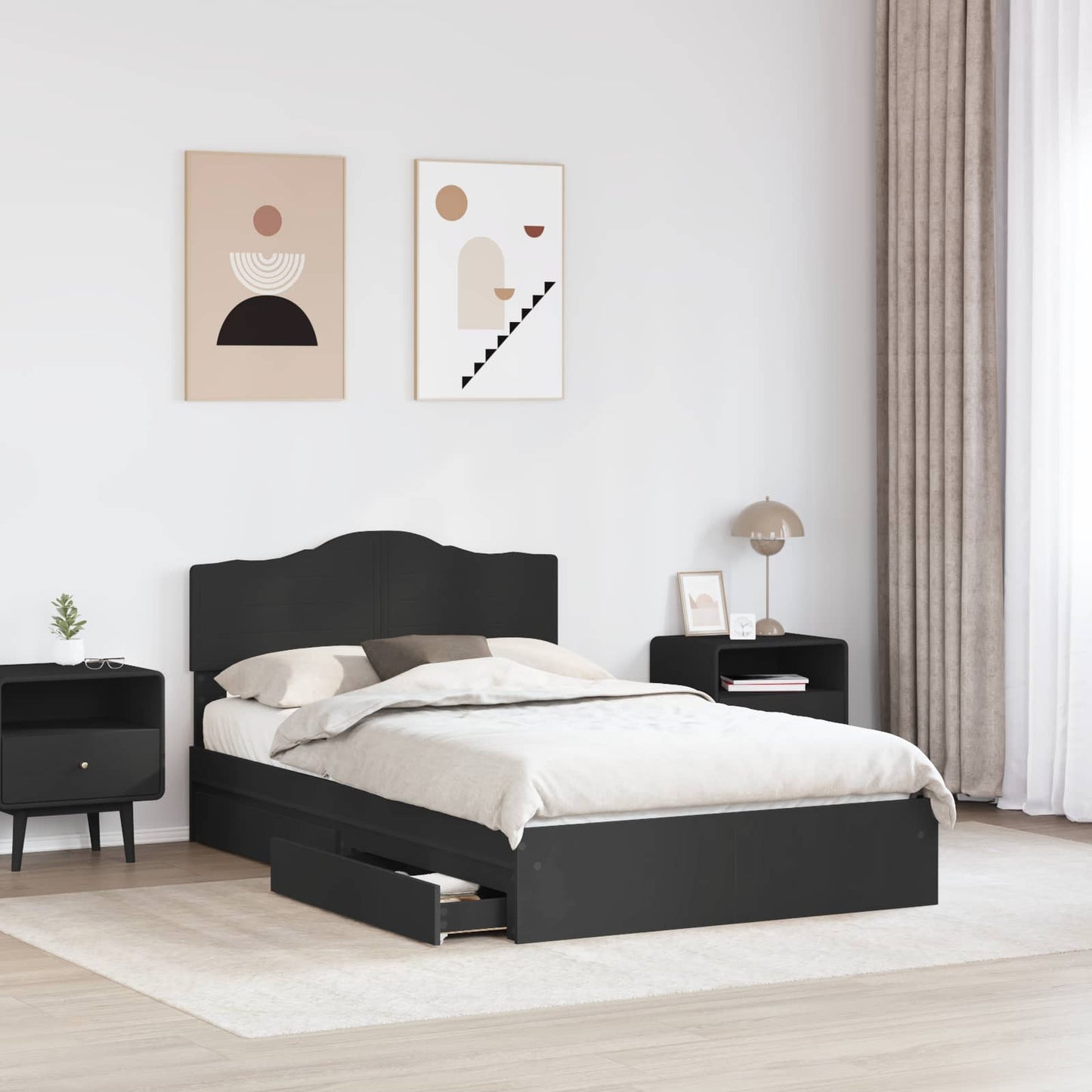 Letto con Contenitore Nero 135 x 190 cm Legno multistrato