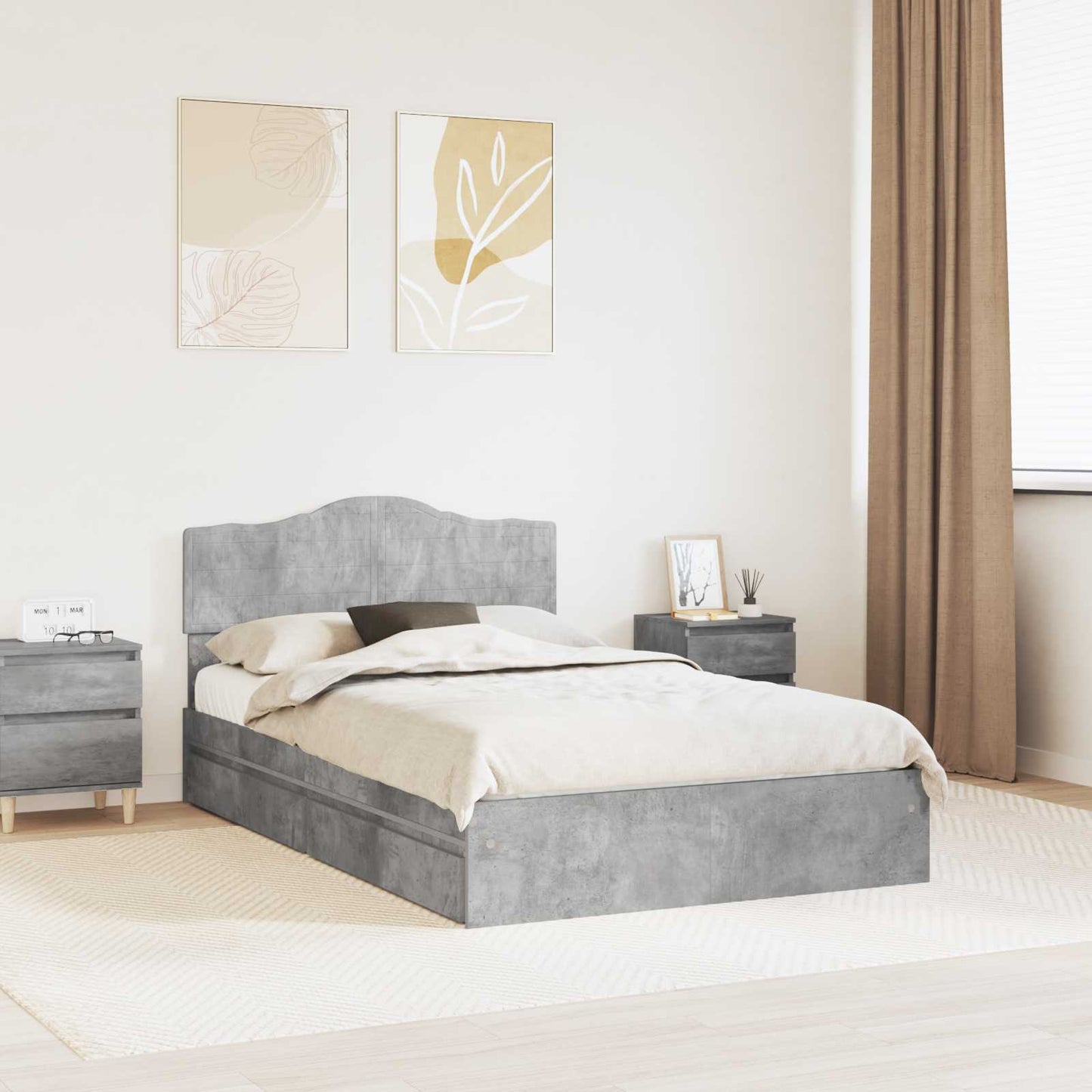 Letto con Contenitore con testiera Grigio cemento 135 x 190 cm