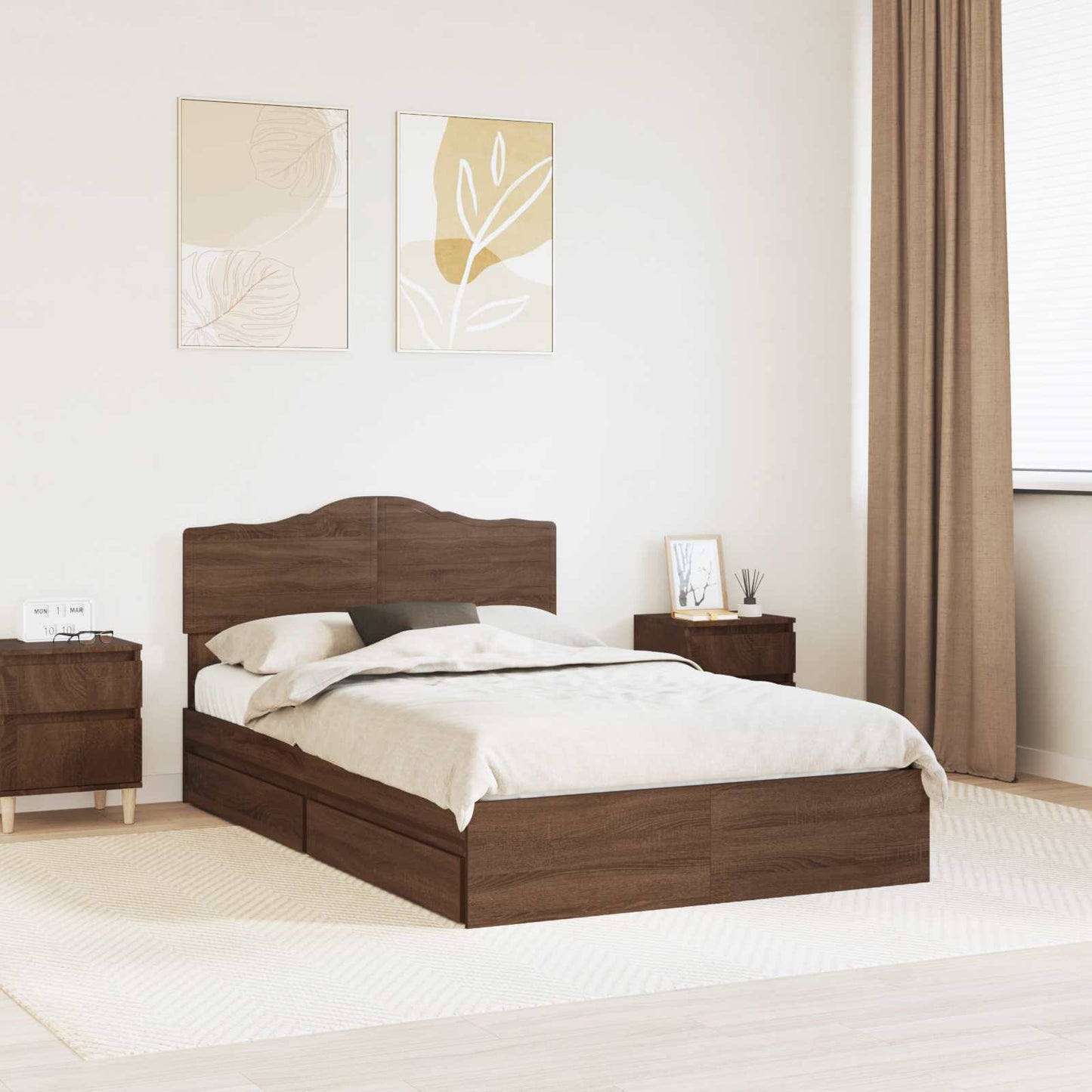 Letto con Contenitore con testiera Rovere Marrone 120 x 200 cm