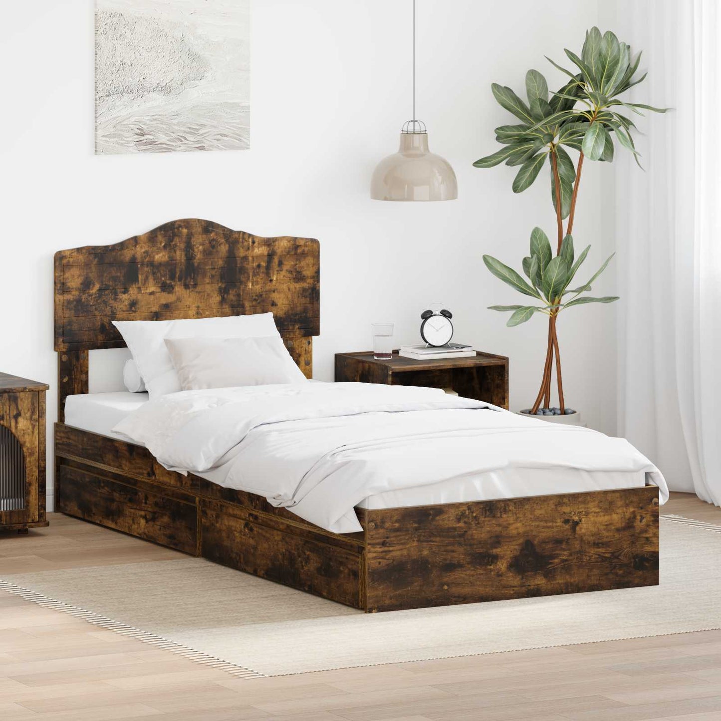 Letto con Contenitore con testiera Rovere fumÃ© 100 x 200 cm