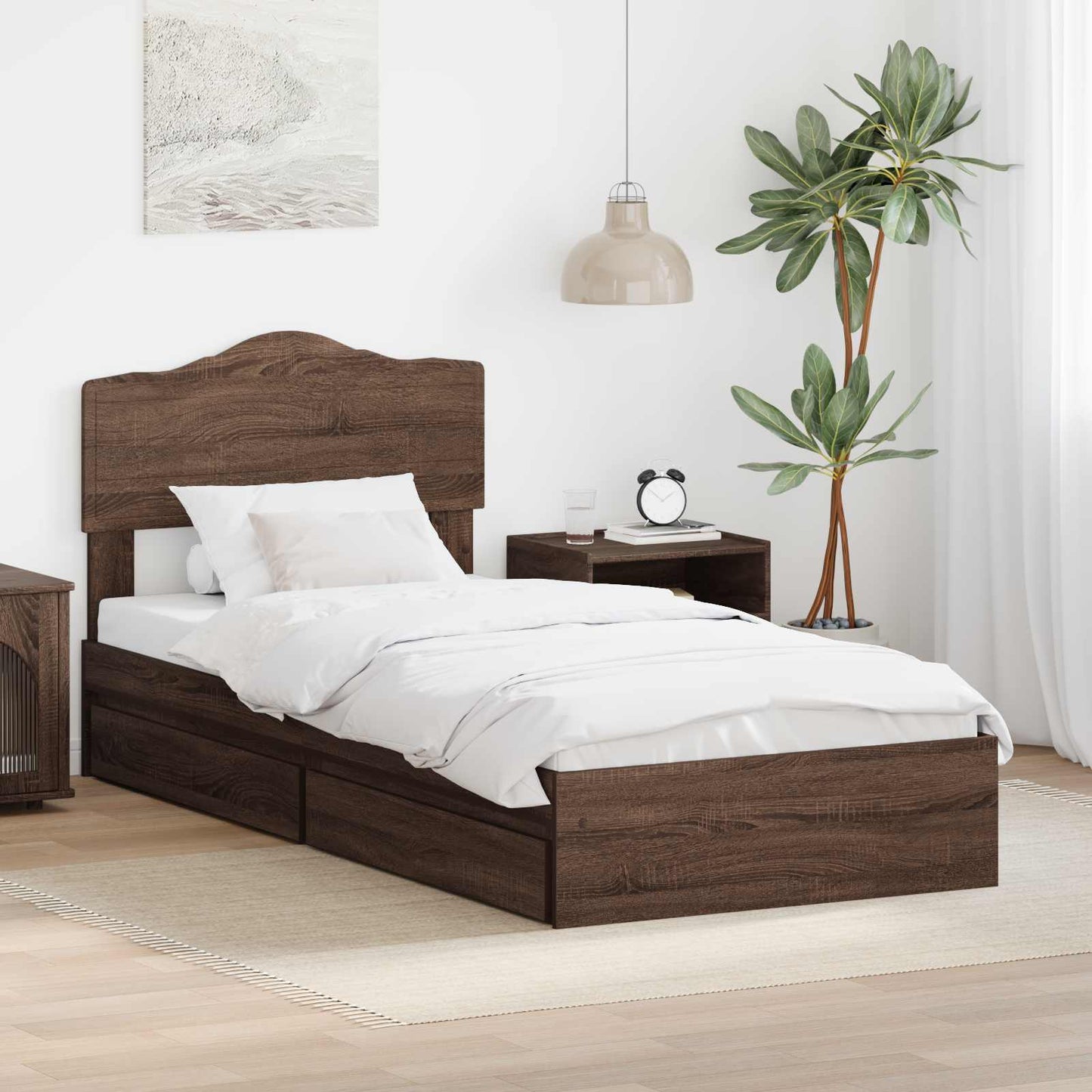 Letto con Contenitore con testiera Rovere Marrone 100 x 200 cm