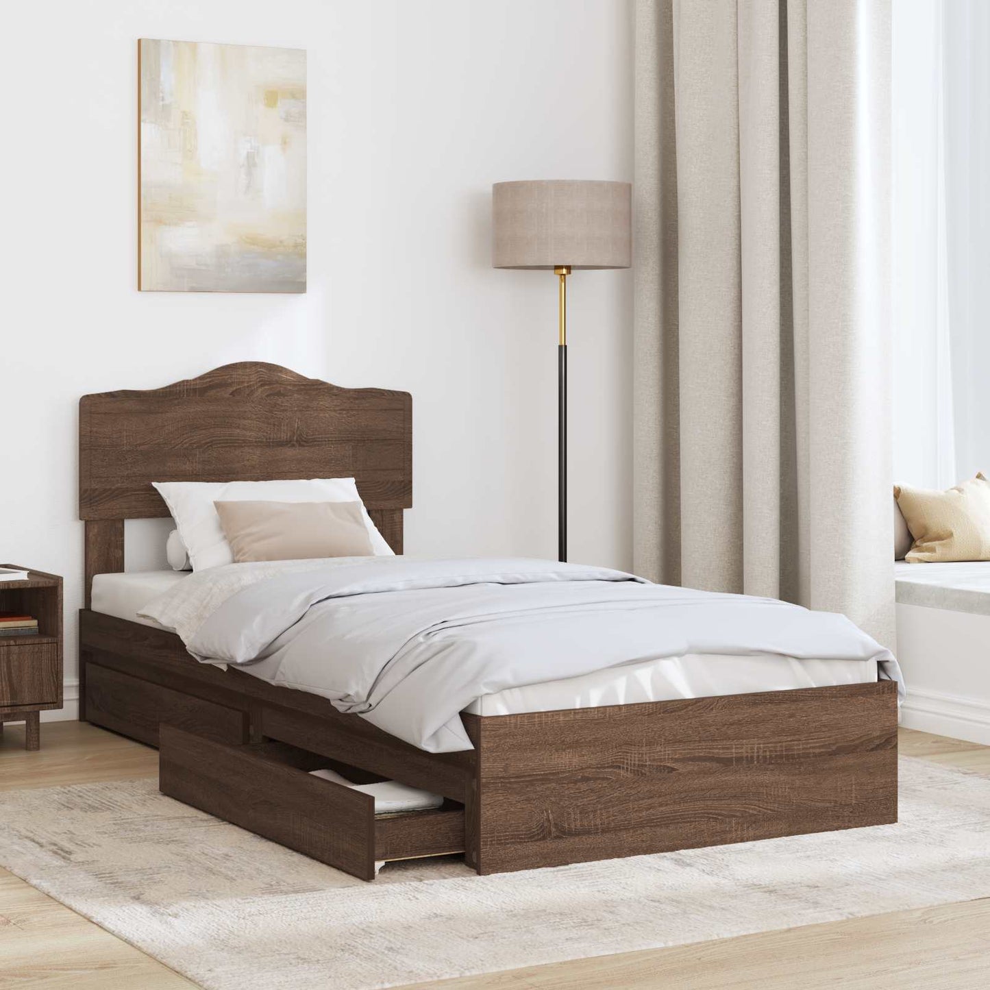 Letto con Contenitore con testiera Rovere Marrone 100 x 200 cm