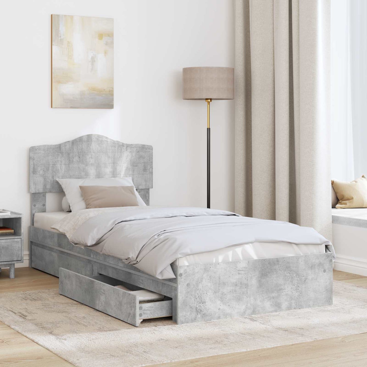 Letto con Contenitore con testiera Grigio cemento 90 x 200 cm