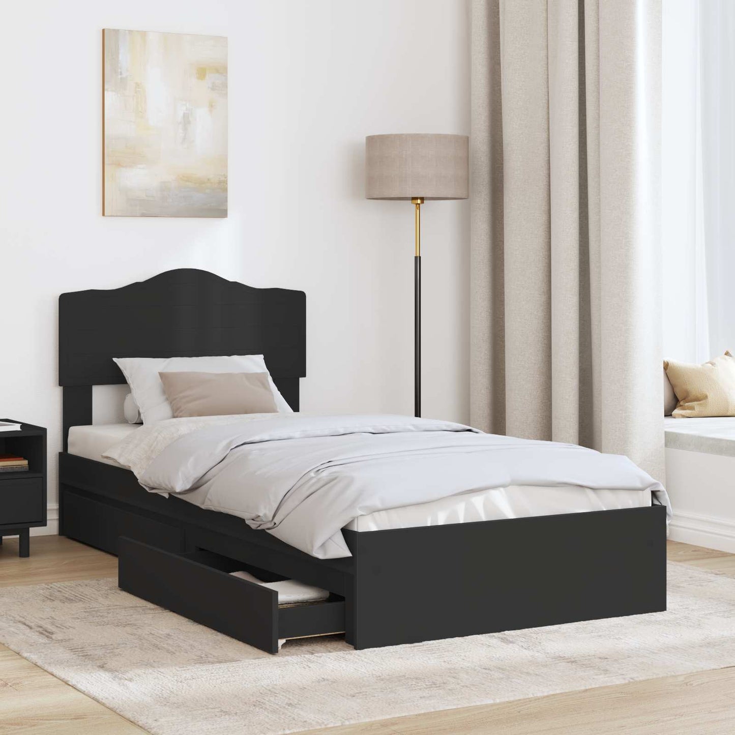 Letto con Contenitore Nero 90 x 190 cm Legno multistrato