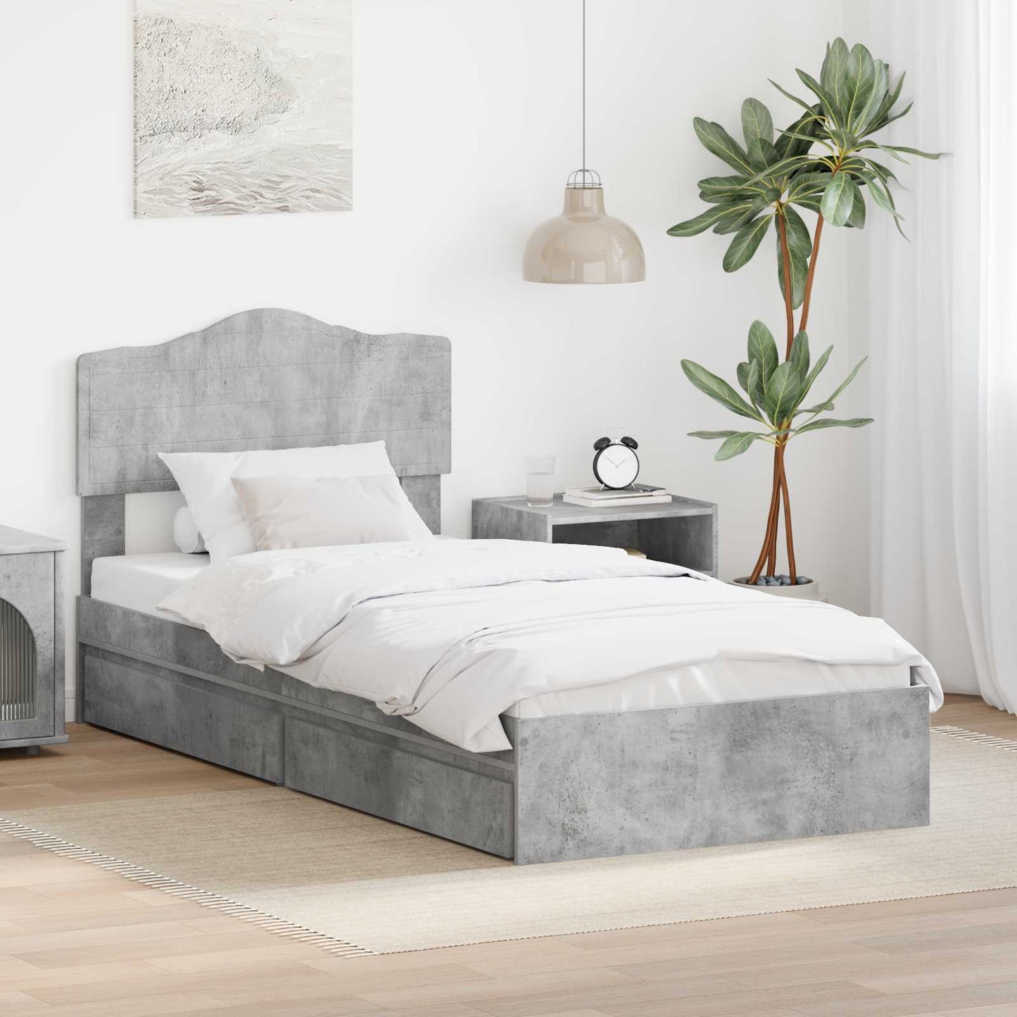 Letto con Contenitore con testiera Grigio cemento 90 x 190 cm