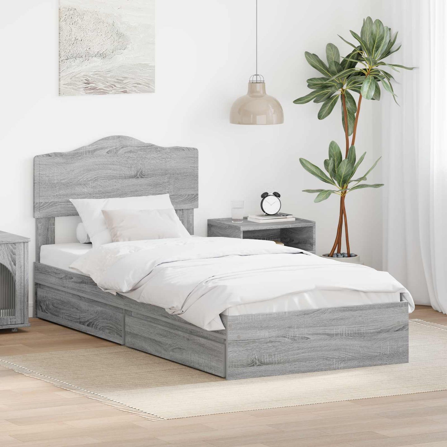 Letto con Contenitore con testiera Grigio Sonoma 70 x 190 cm