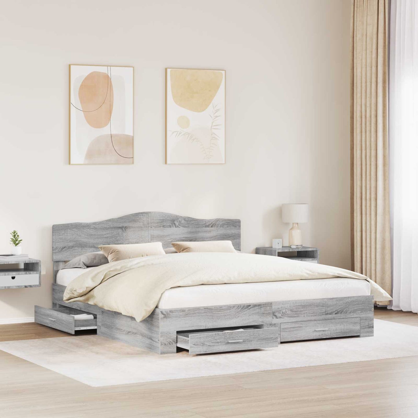 Struttura del letto con testiera Grigio Sonoma 200 x 200 cm