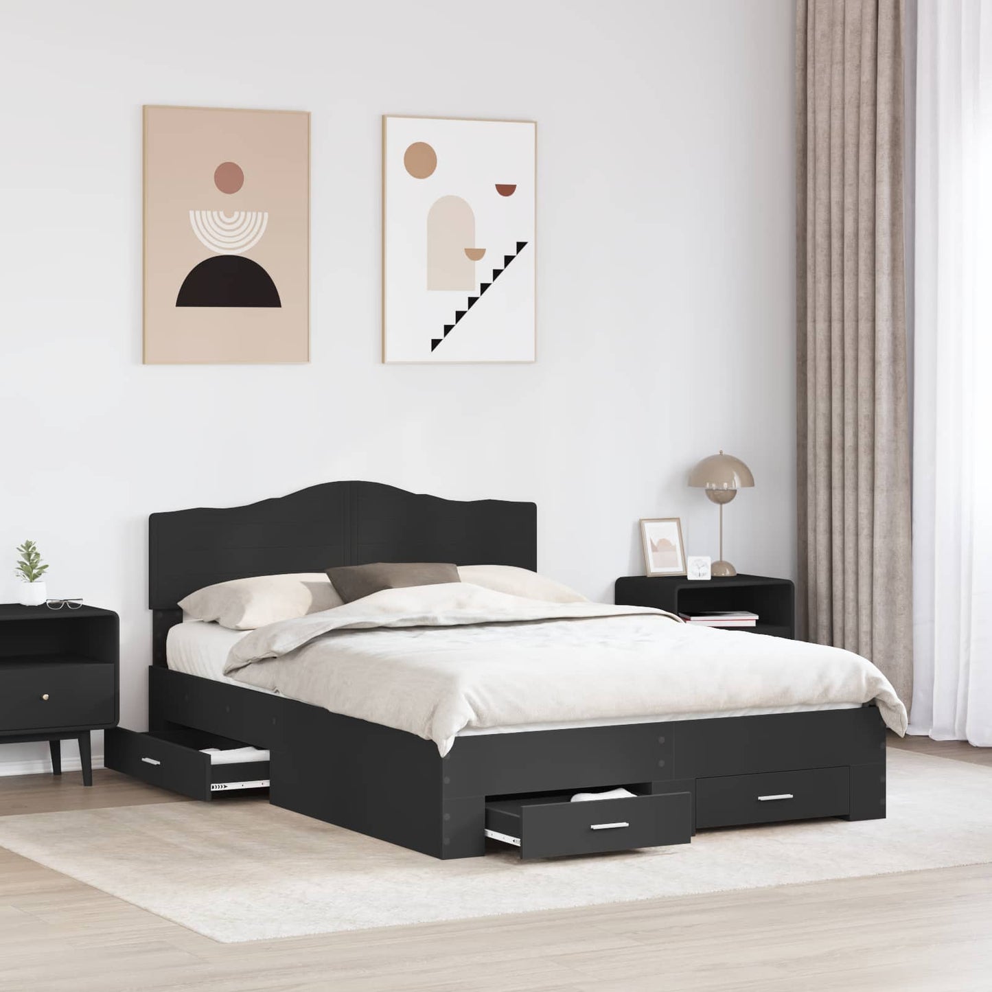 Struttura del letto Nero 150 x 200 cm Legno multistrato