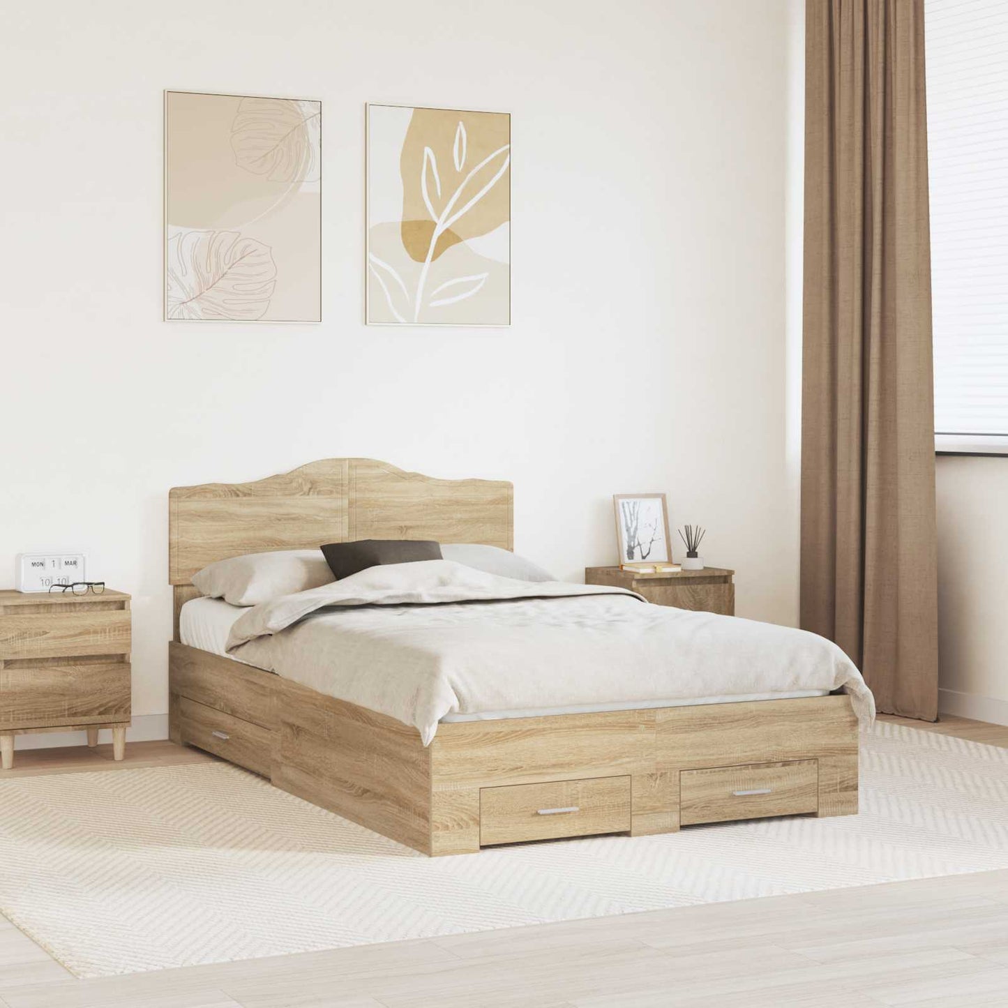 Struttura del letto con testiera Rovere Sonoma 135 x 190 cm