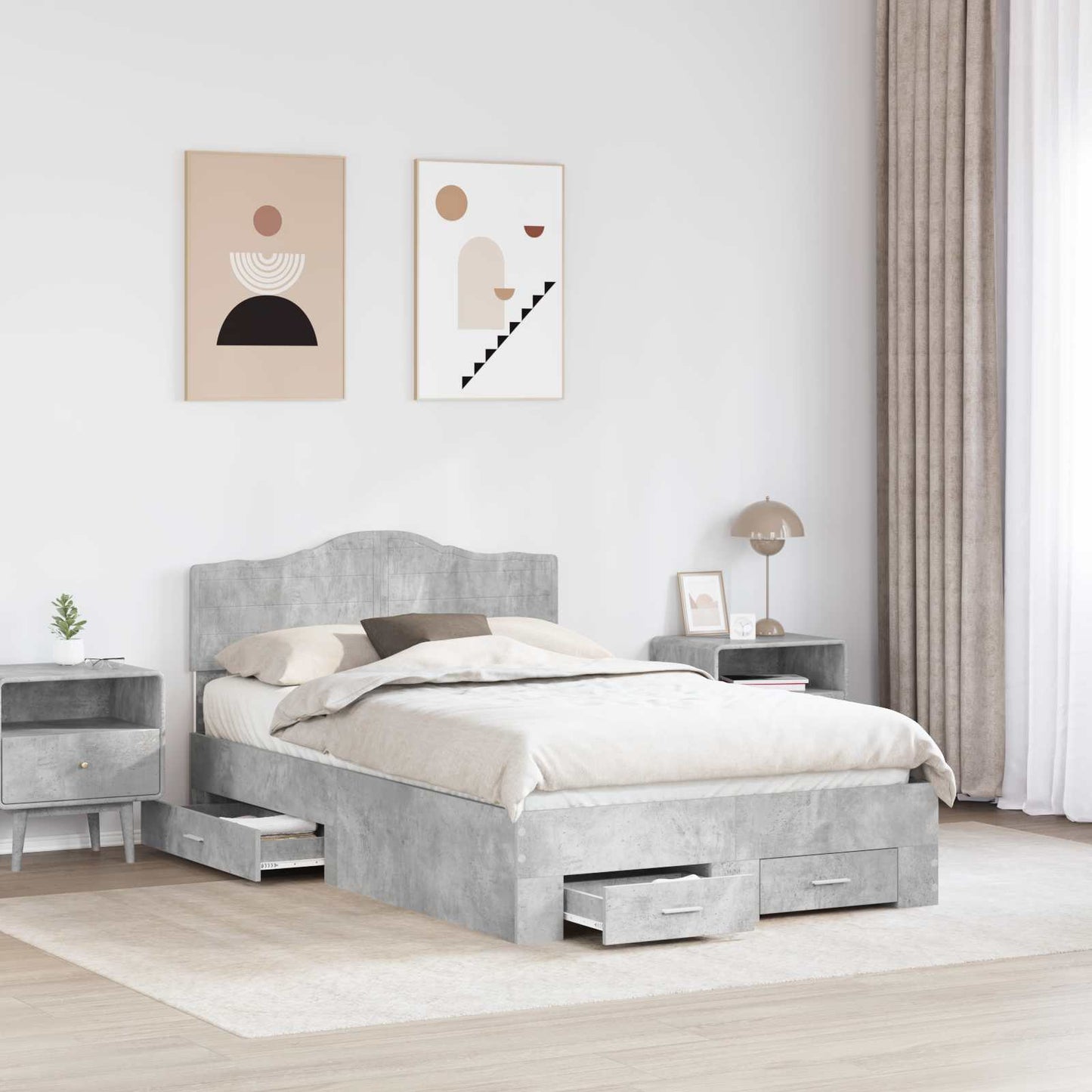 Struttura del letto con testiera Grigio cemento 135 x 190 cm